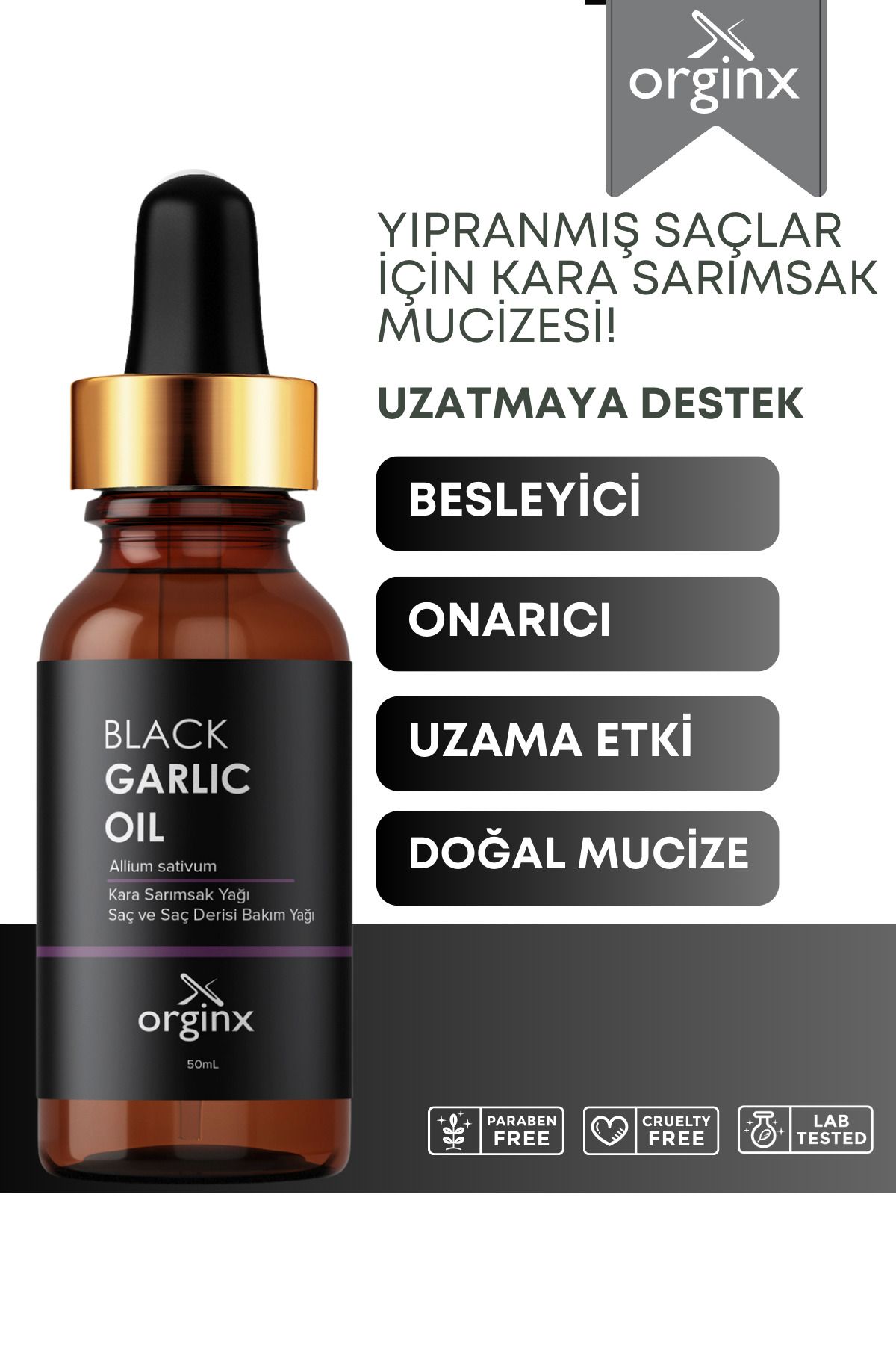 Orginx Hızlı Saç Uzatan, Aşırı Yıpranmış Ve Dökülen Saçlara Özel Kara Sarımsak Yağı 50 ml-1