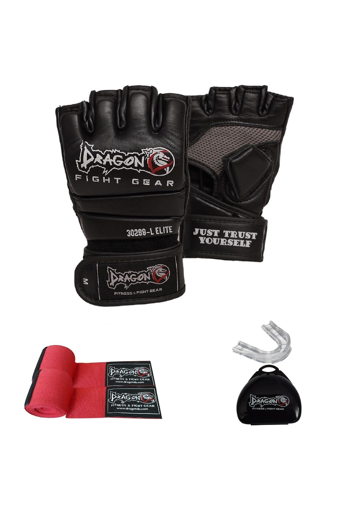 Dragondo HAKİKİ DERİ MMA ELDİVENİ BOKS BANDAJI VE DİŞLİK SET SERBEST DÖVÜŞ GLOVES GIFTOOM