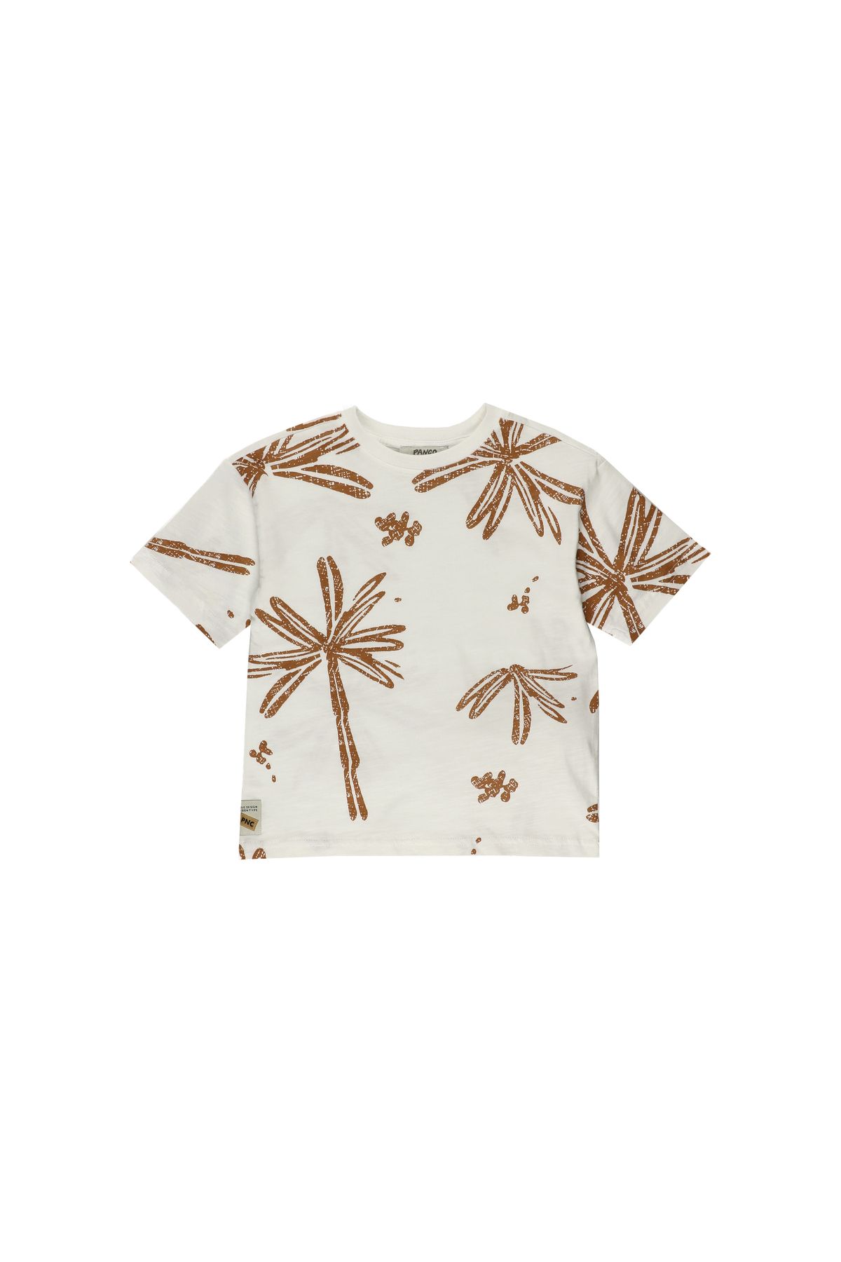 Panço-Boy's Palm Printed Ecru T-Shirt 1