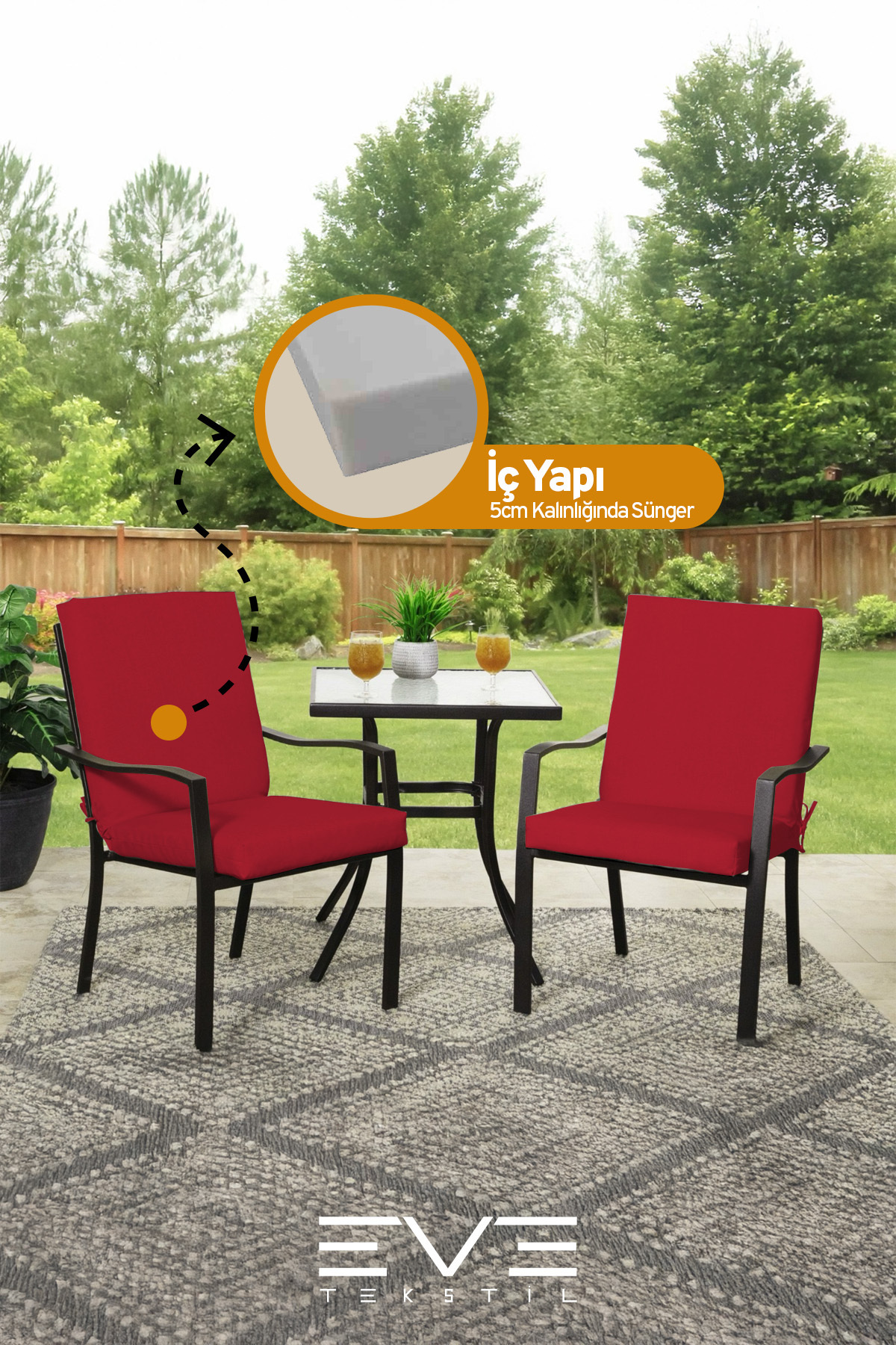 Eve Tekstil-Garden - Living Room - Balcony Back Zippered Connectable Washable Chair Cushion 6 Pieces 5