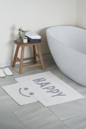 Bluenity Happy Doğal Pamuklu 2'li Banyo Paspas Seti 60x100+50x60 Cm - Gri