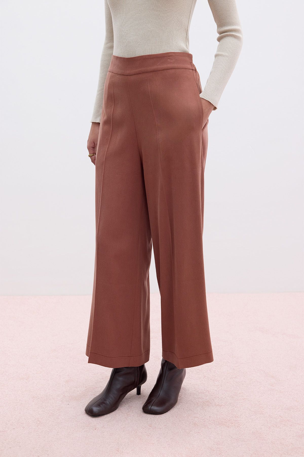 Manuka-Copper Colored Wide Leg Trousers 6