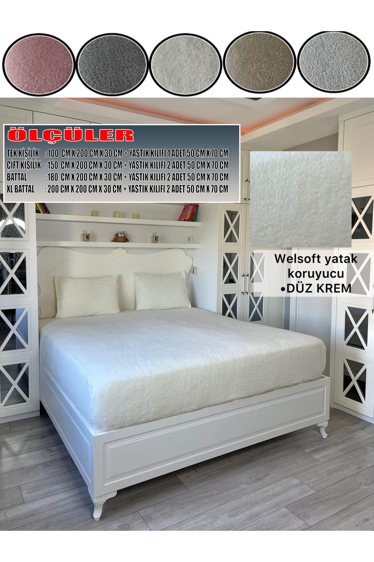 KILIFSAN Welsoft Krem Renk Desenli Lastikli Yatak Örtüsü ve Yanında Yastık Kılıfı Hediyesi 180X200X30 CM.