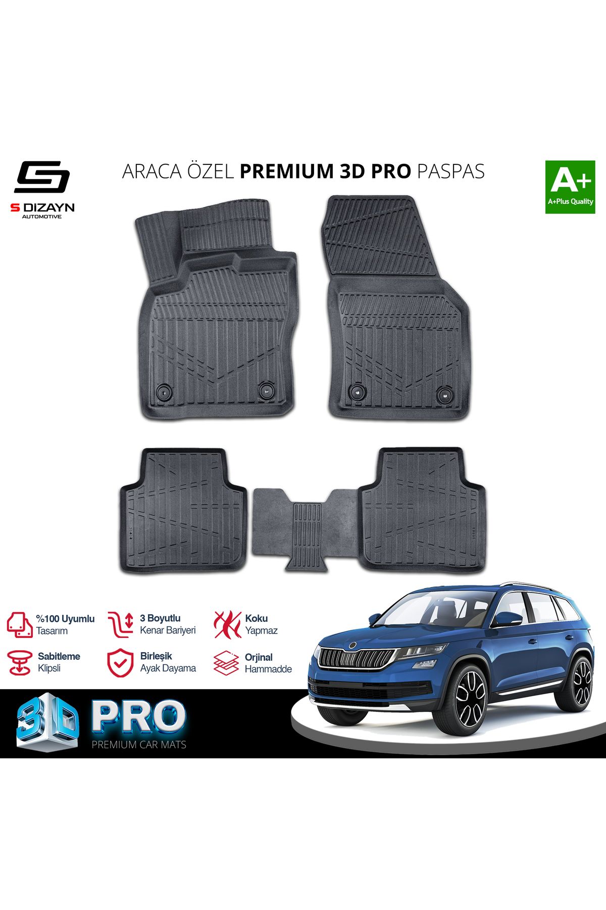 TREND Meka Part Skoda Kodiaq 3D Pro Havuzlu Paspas 2017-2023 A+ Kalite