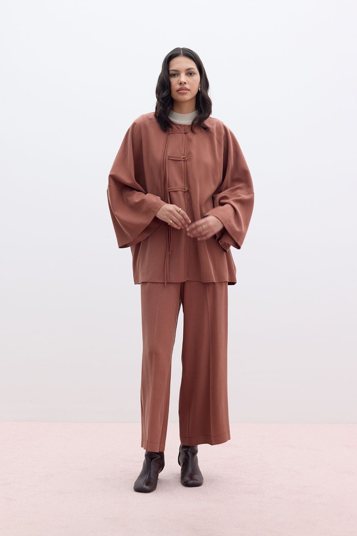 Manuka-Copper Colored Wide Leg Trousers 2