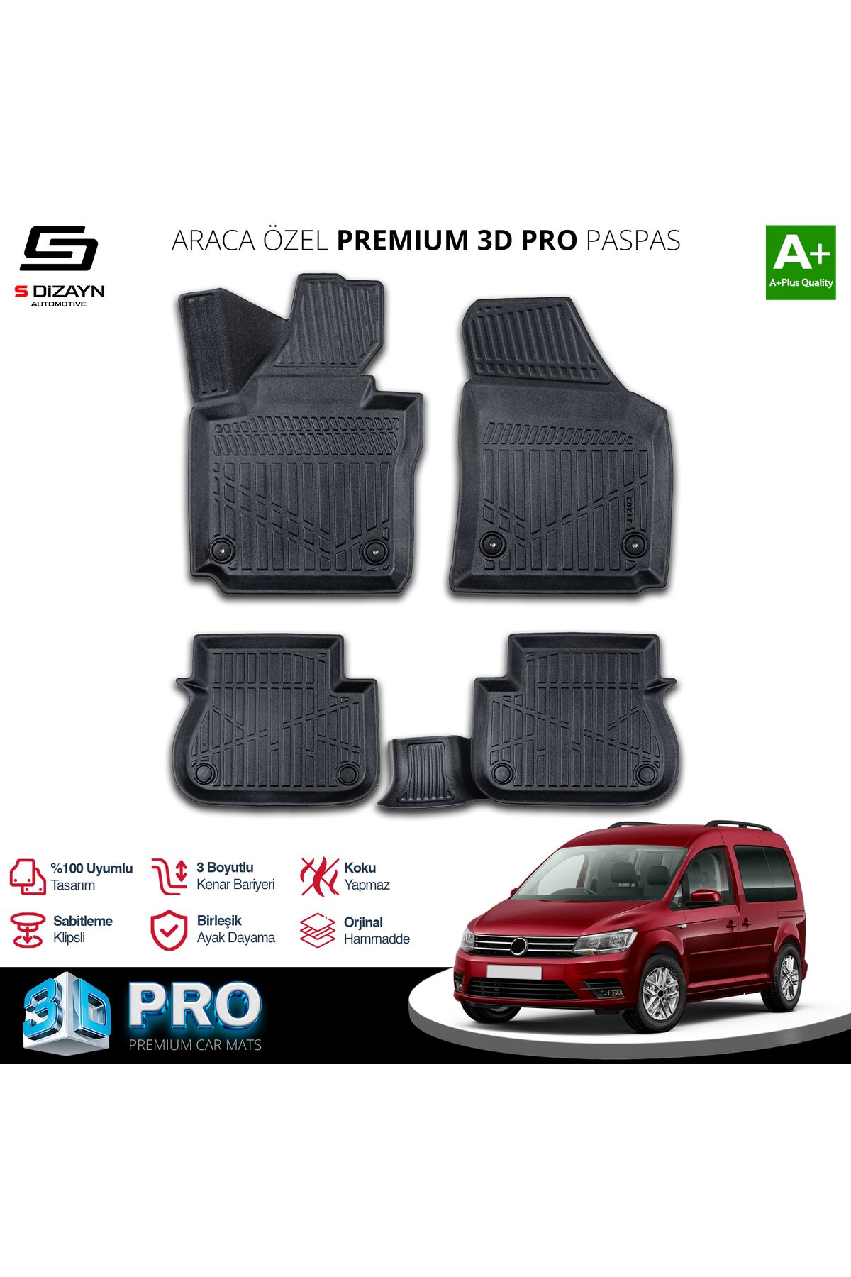 TREND Meka Part VW Caddy 3D Pro Havuzlu Paspas 2015-2020 A+ Kalite