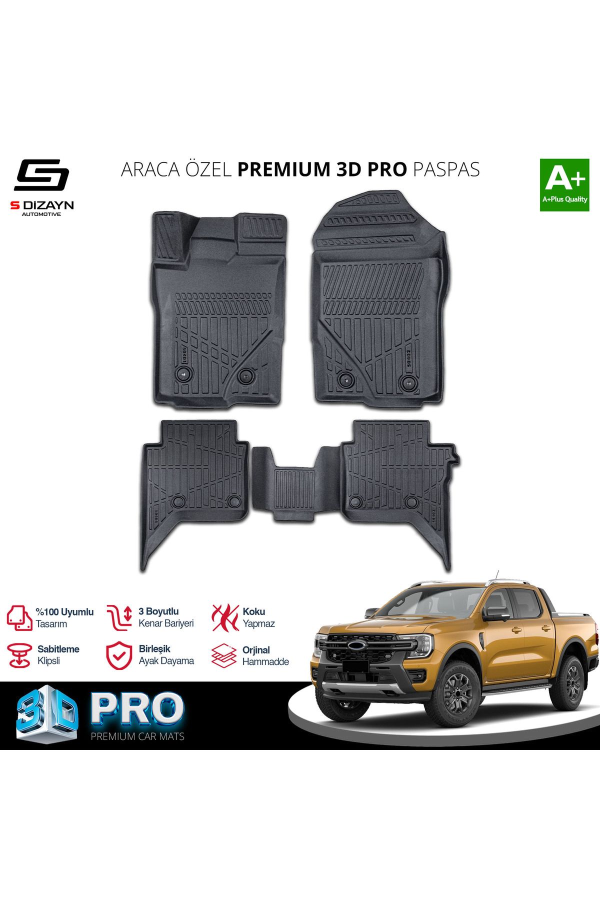 TREND Meka Part Ford Ranger 3D Pro Havuzlu Paspas 2023 Üzeri A+ Kalite