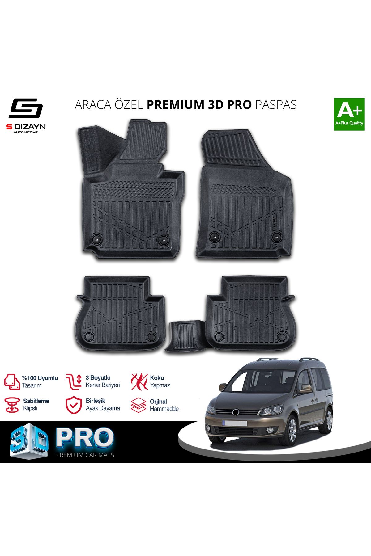 TREND Meka Part VW Caddy 3D Pro Havuzlu Paspas 2010-2015 A+ Kalite