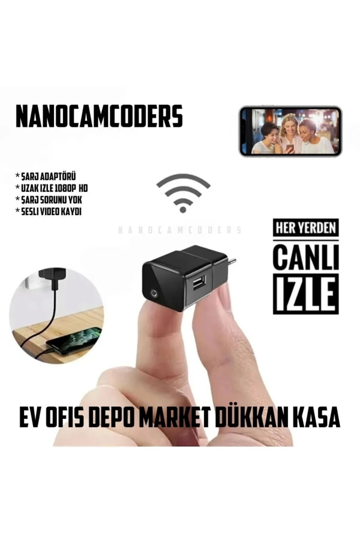 Nanocamcoders ° 1080p Gizli Mini Wifi Güvenlik Kamerası Mikro Gözetleme Güvenlik Gizli Video Kamera  adp01as