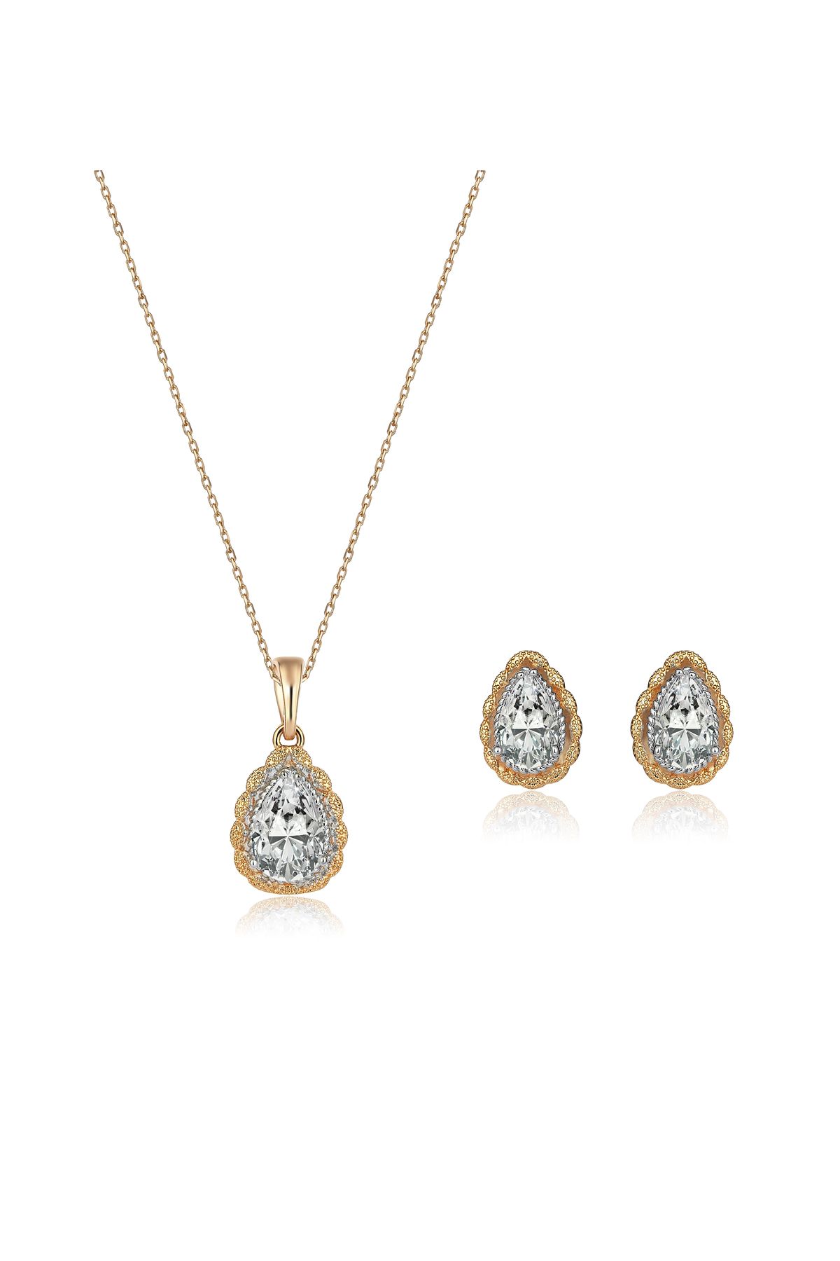 Tophills Jewels 3 Karat Pırlanta Hibrit Altın Set | Damla Taşlı Altın Set