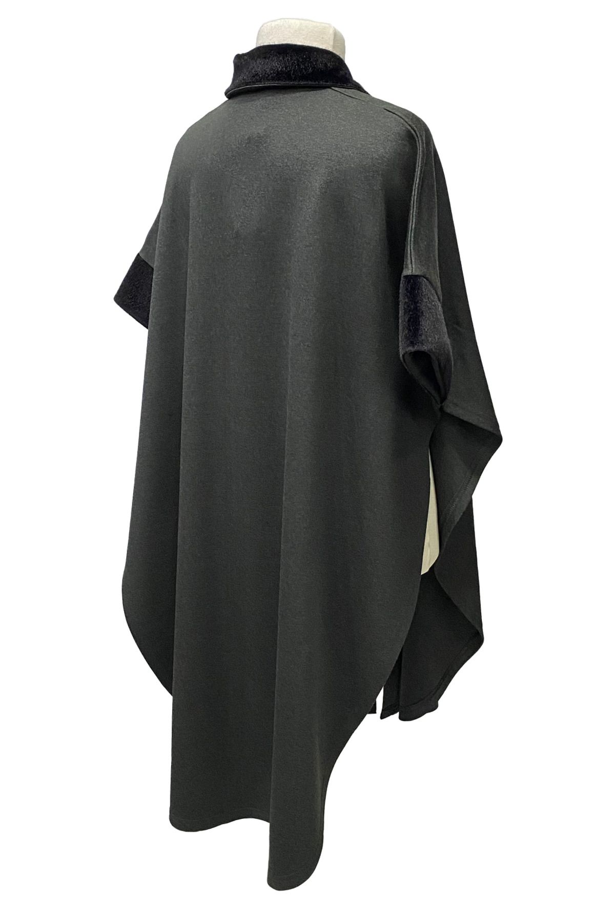 Giyinen Mağazaları-Plus Size Zippered Anthracite Shirt Collar Steel Mesh Poncho 3