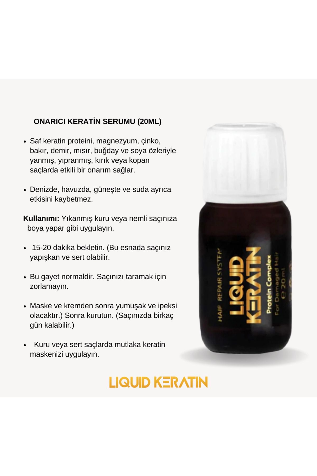 Liquid Keratin Onarıcı Saf Keratin Serum (20 ML) - Aşırı Yıpranmış Yanmış Kırık Saçlar Için Doğal Saç Keratini-3