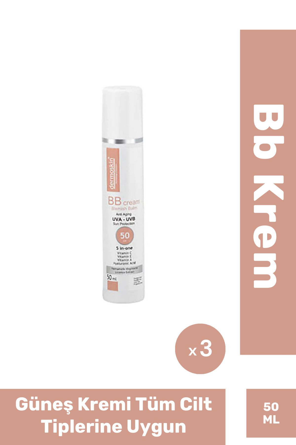 Dermoskin BB Krem SPF50 50 ml X 3 Adet