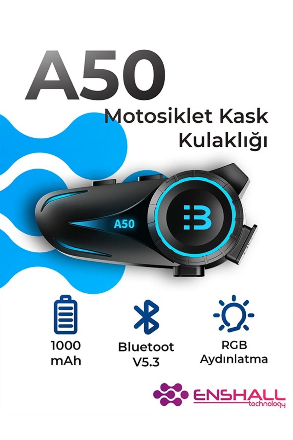 Enshall Yeni 2025 Model Yeni Sürüm A50 Bluetooth V5.3 Motosiklet Kask Kulaklık Rgb İntercom Seti