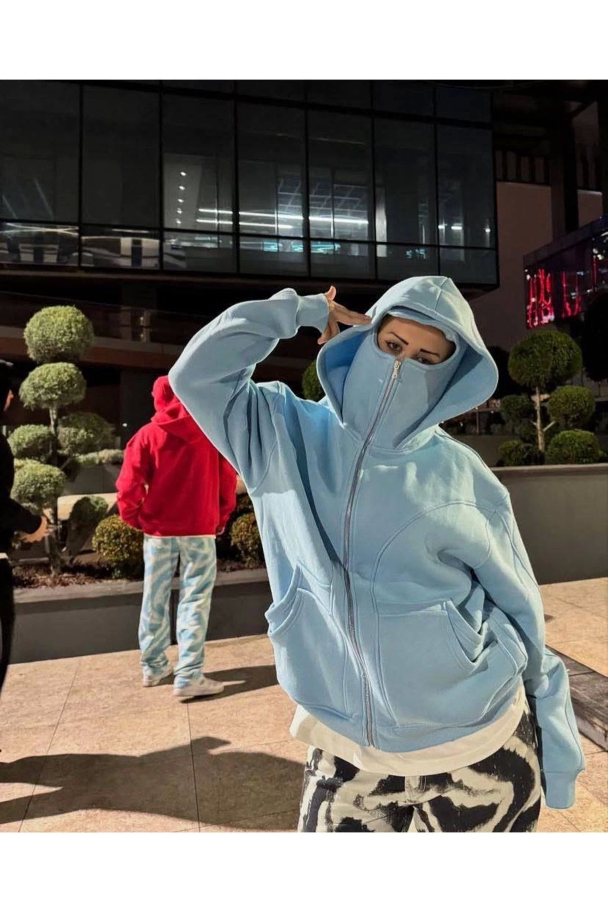 1blood Turkuaz Ninja Kar Maskeli Kapüşonlu Oversize Hırka - Fiyatı