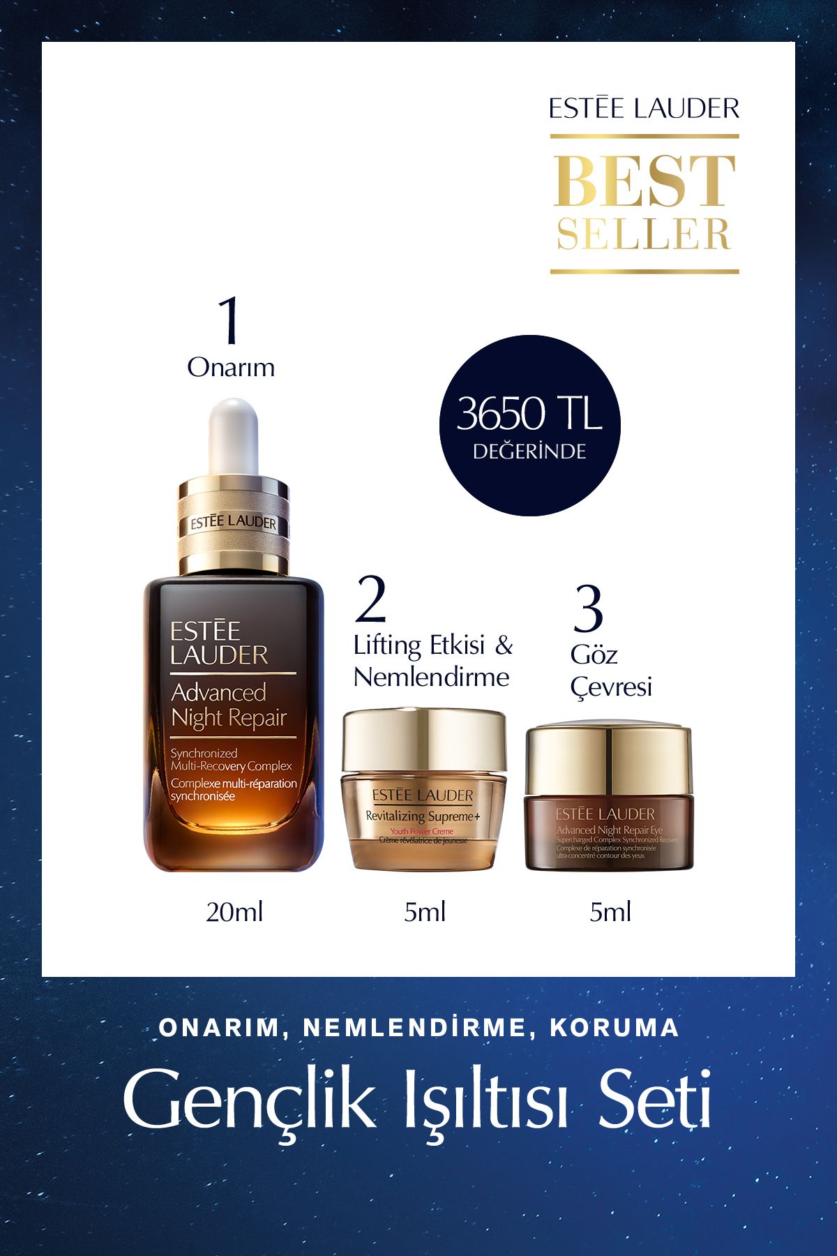 Estee Lauder Cilt Bakım Seti - Advanced Night Repair Serum 20ml+ Revitalizing Supreme Krem 5ml+ Göz Kremi 5ml