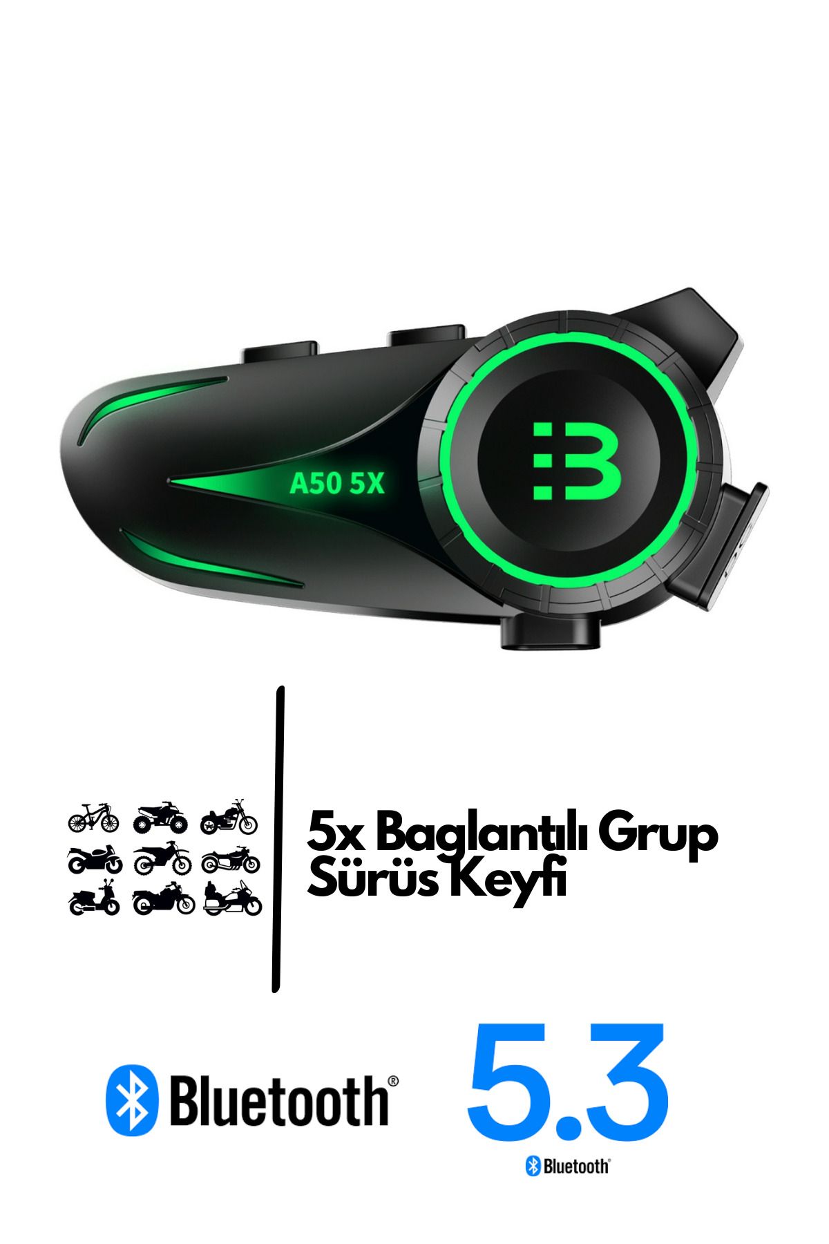 Sarftech 5X Eşleşmeli Grup Sürüş Telsizli Bluetooth 5.3 Motosiklet Kask Kulaklık Motorsiklet İntercom