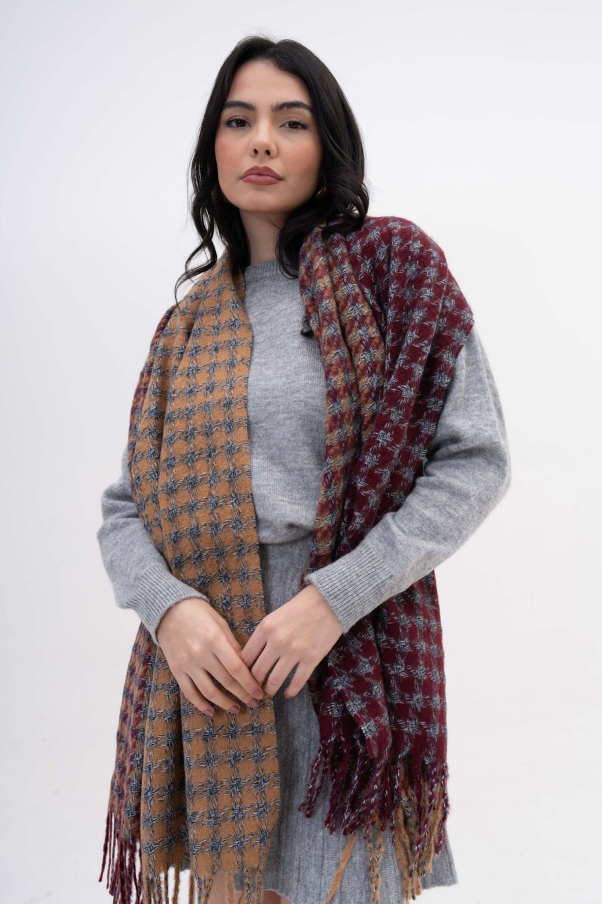 SOFT AKSESUAR-Roy Gradient Pattern Wool Blended Scarf 2