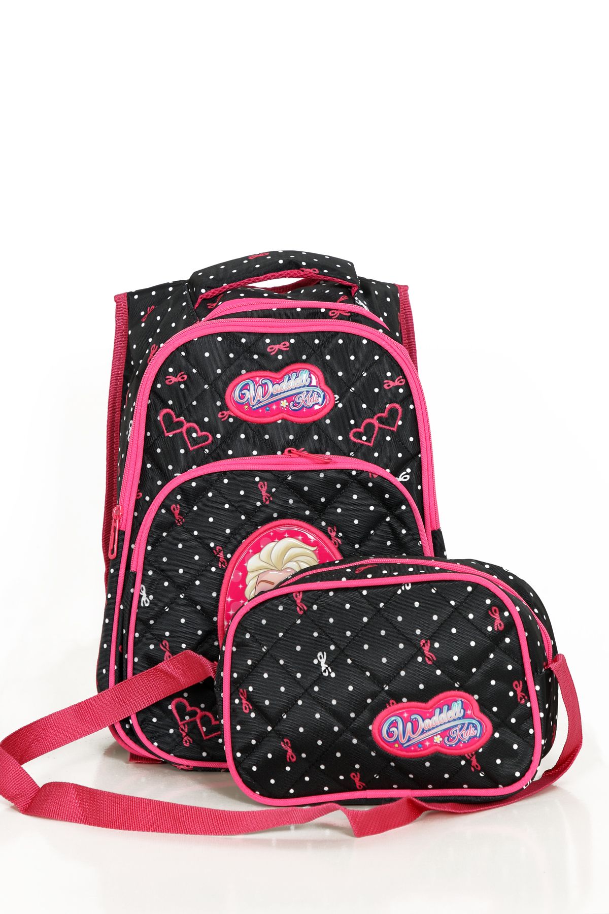 kabkabi Set De Rucsac Și Geantă De Prânz Pentru Fete, Roz Negru, Imprimat, Pentru Școala Primară Și Gimnazială Femeie - One Size