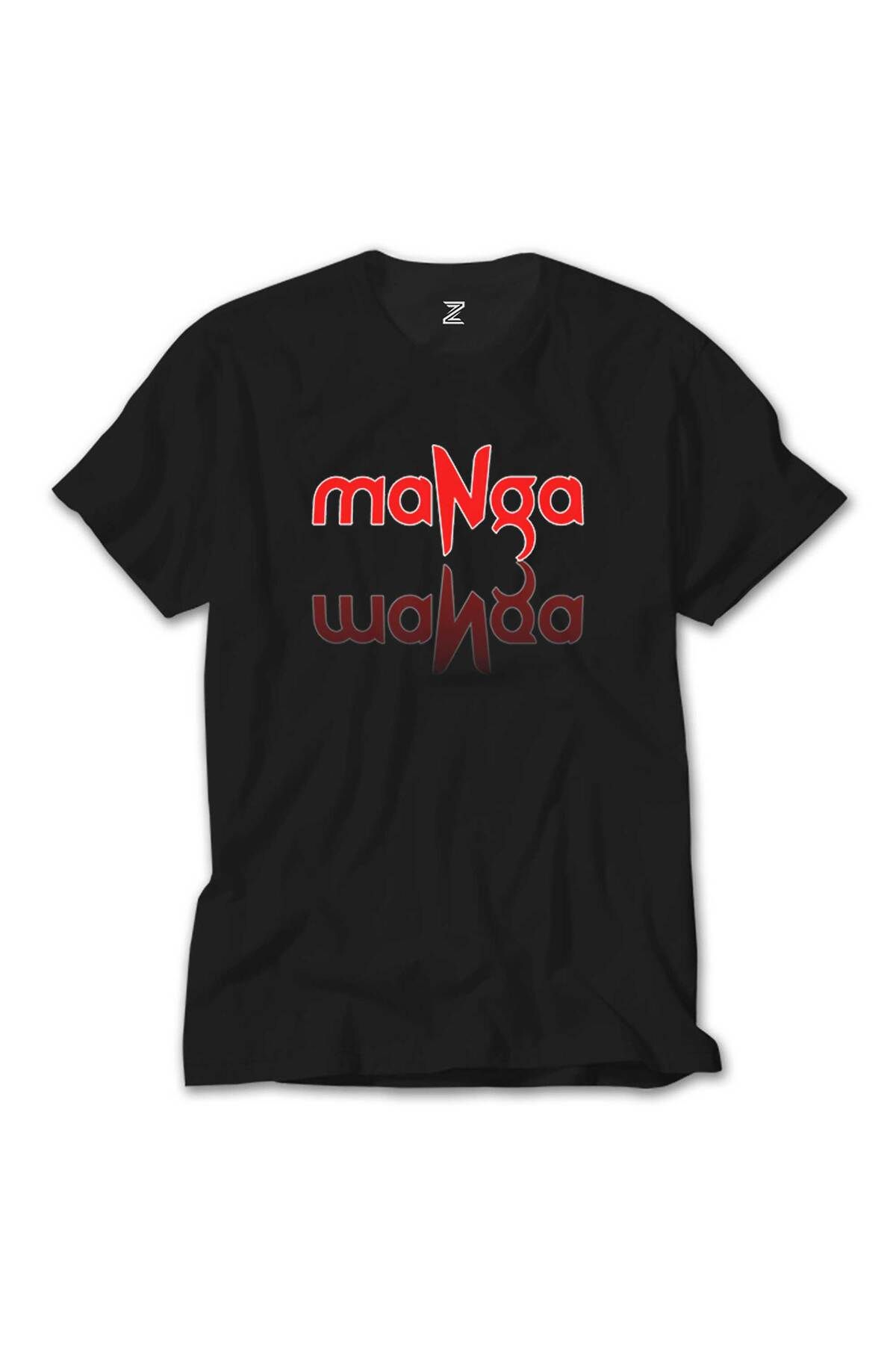 WAKHA MaNga Yazı Yansıması Siyah Tişört