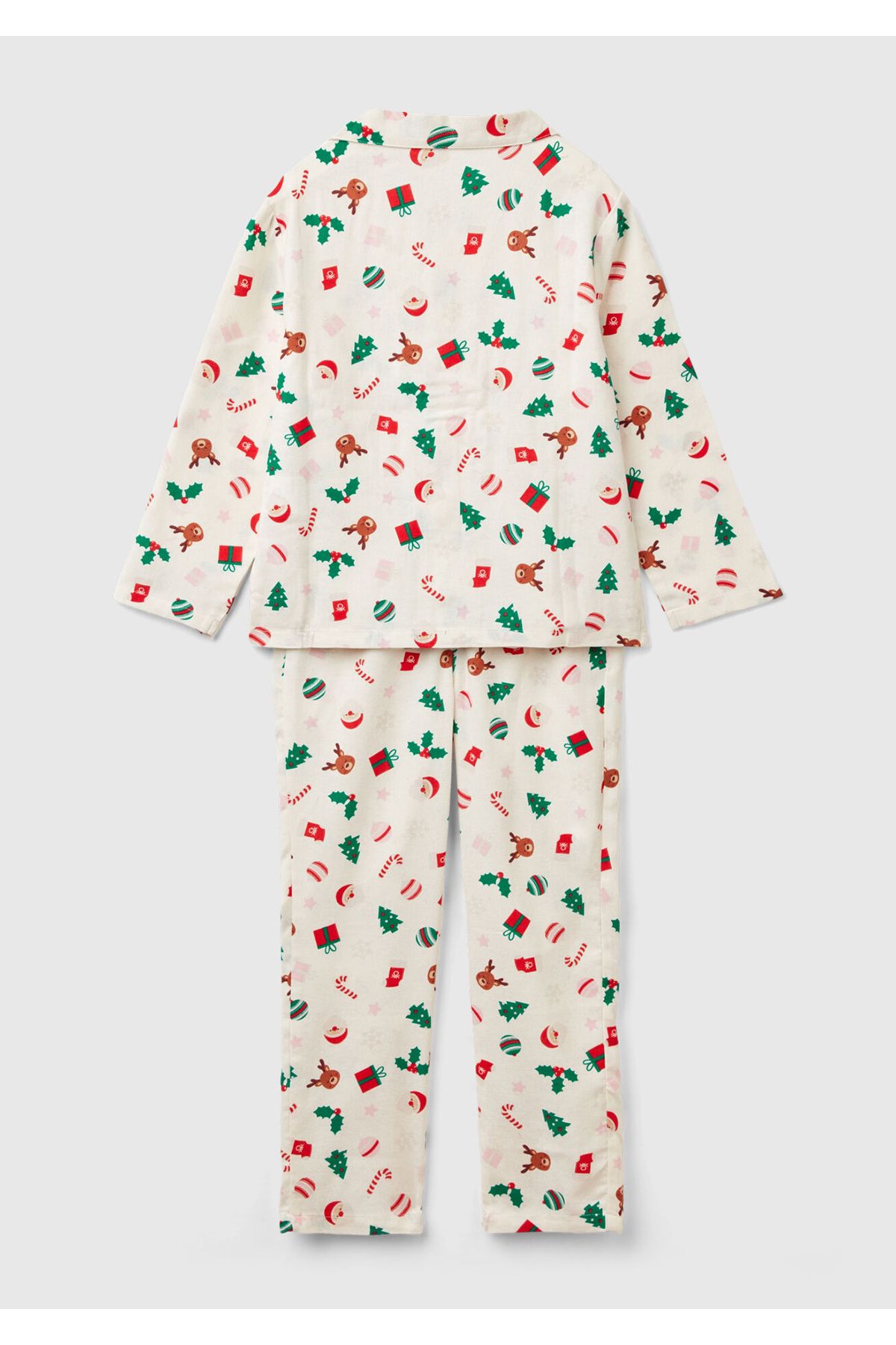 United Colors of Benetton-Boy's White All-Patterned Sleepwear Set with Chest Pockets and Elastic Waist 2