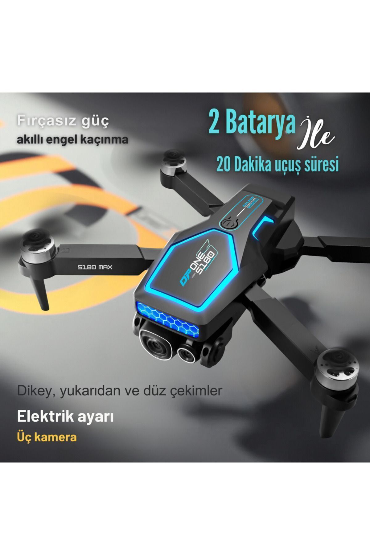 piha S180 Drone Fırçasız Motor 2 Batarya Ile 20 Dakika Uçuş 1080p Hd Kamera