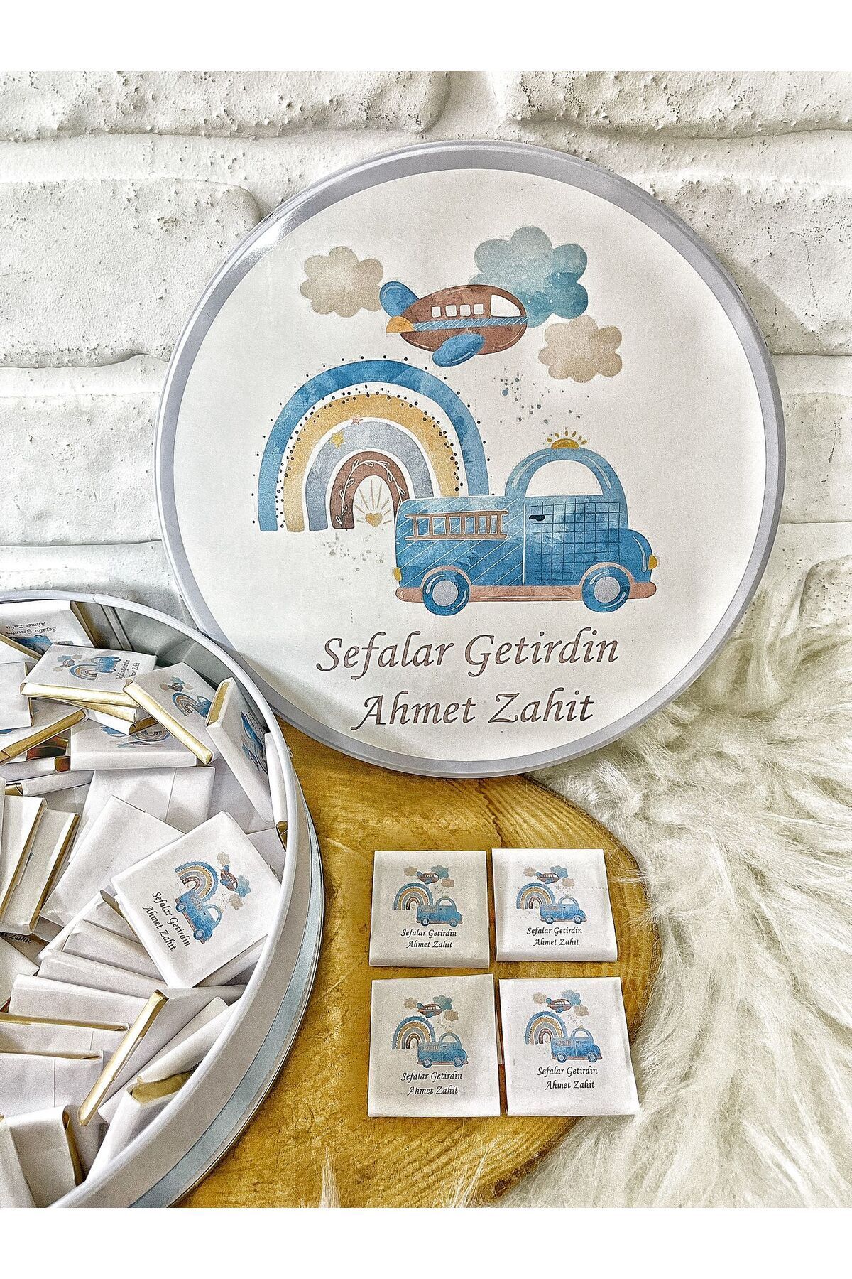 BUGİTO Angel Gift Chocolate 100 Adet Mavi Araba Temalı Isme Özel Erkek Bebek Doğum Günü Hediyelik Çikolata fotoğrafı 4 (önizleme)