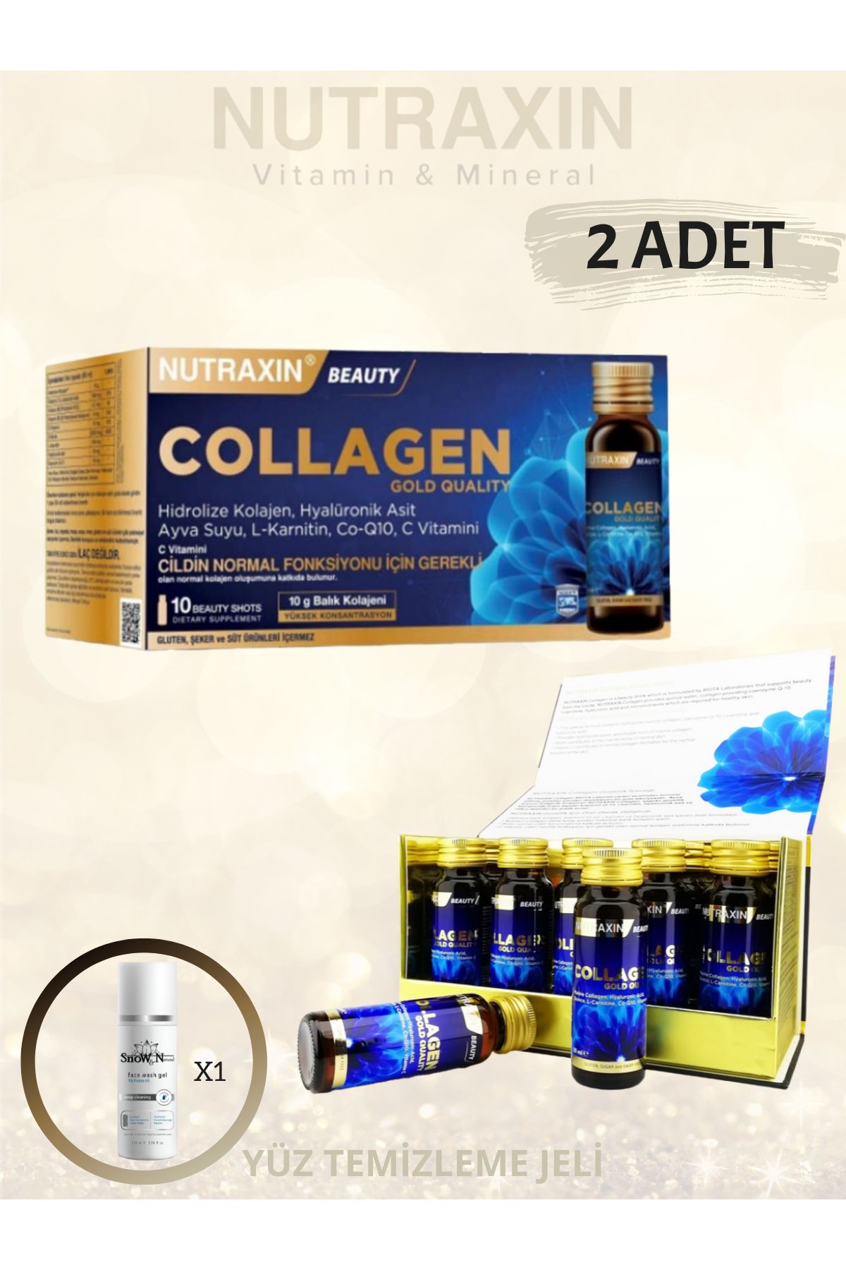 Nutraxin Collagen Beauty Shots 10 x 50 ml Biotin, coq10 ve kolajen içerikli gıda takviyesi. ( 2 ADET )