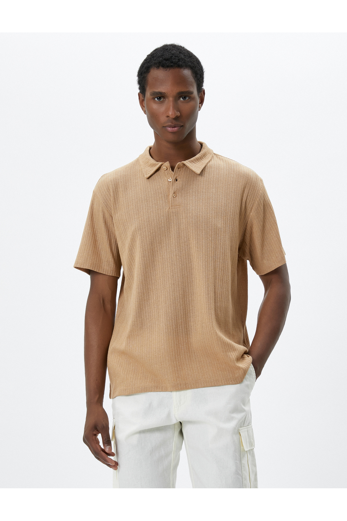 Koton-Polo Neck Knitwear T-Shirt Textured Buttons Short Sleeve 3