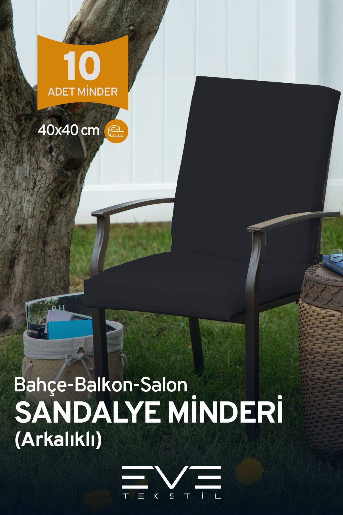 Eve Tekstil Bahçe - Salon - Balkon Arkalıklı Fermuarlı Bağlanabilir Yıkanabilir Sandalye Minderi 10 Adet