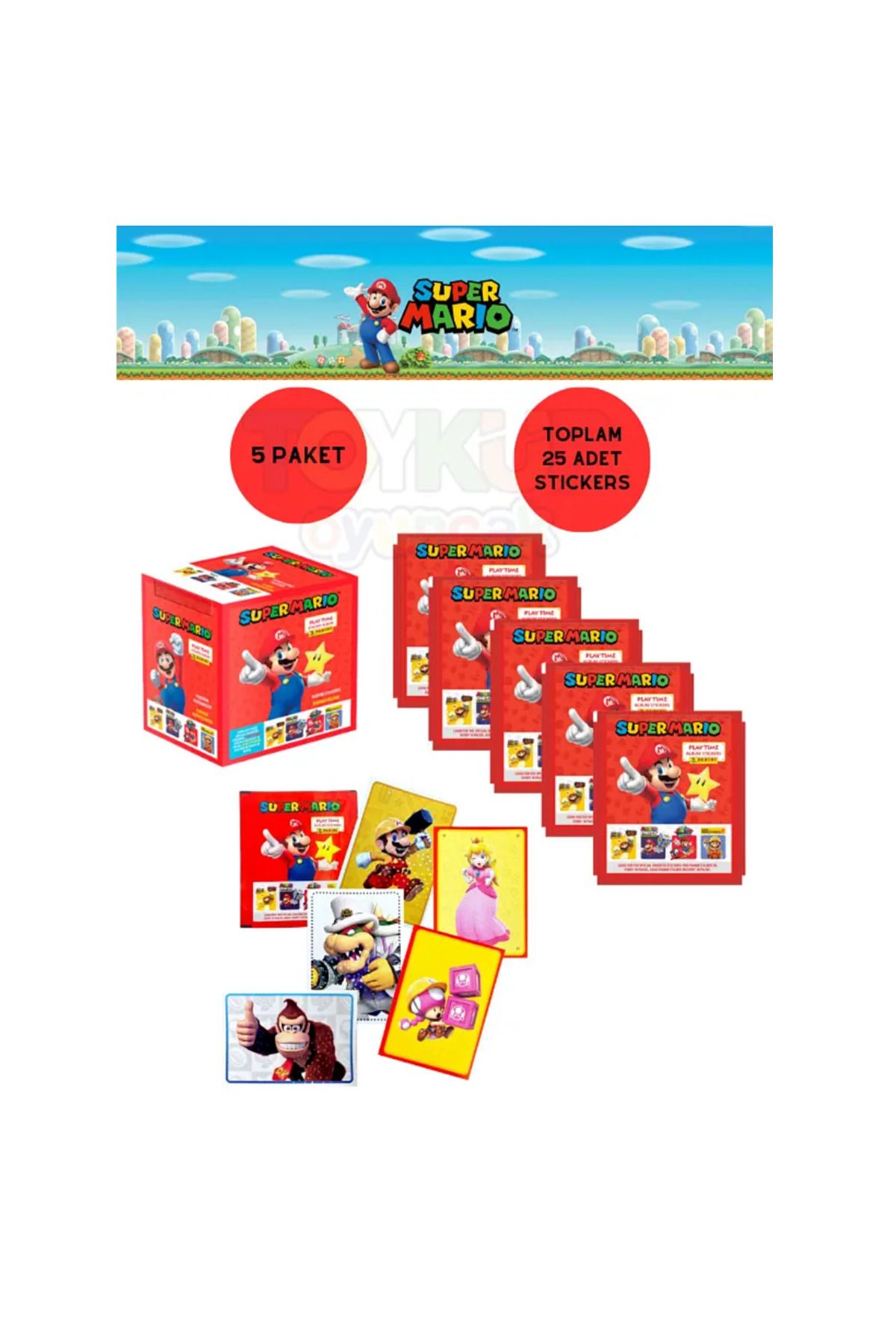 Panini Super Mario Sticker Kartları - 5 Paket Çıkartma Etiket Sticker