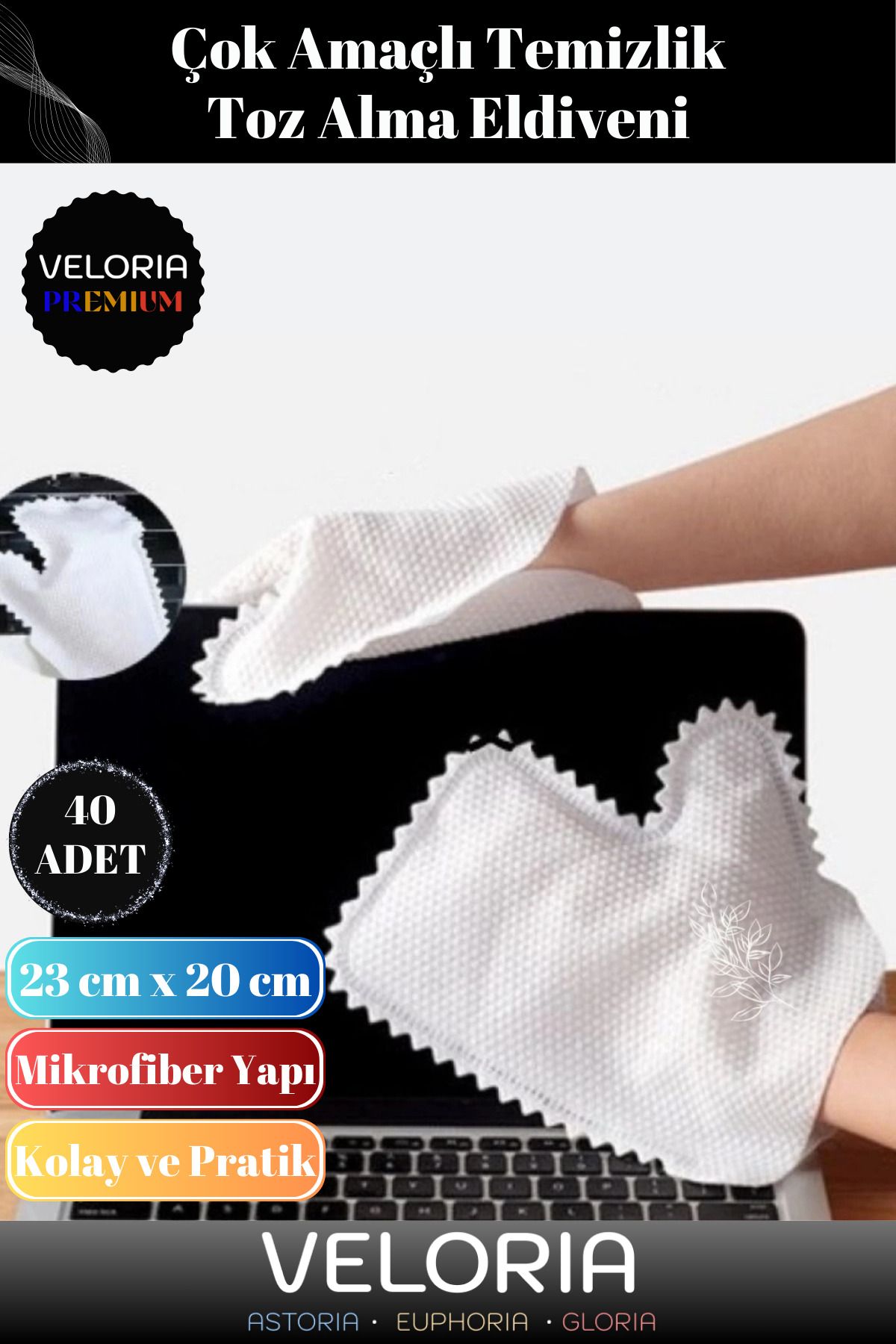 Veloria Premium Seri Yüksek Kaliteli Çok Amaçlı Pratik Mikrofiber Temizlik Toz Alma Eldiveni 40 Adet