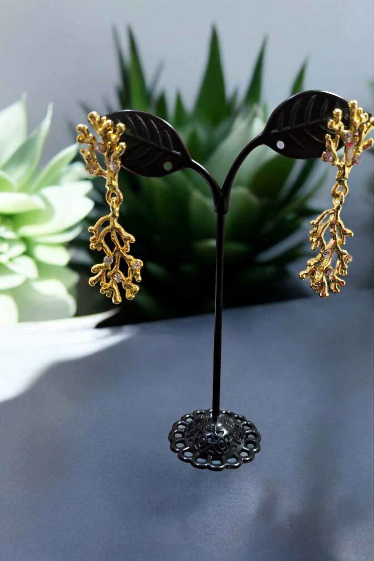 Öze Aksesuar-Bohemian Sallanti Earrings with Transparent Stones 3