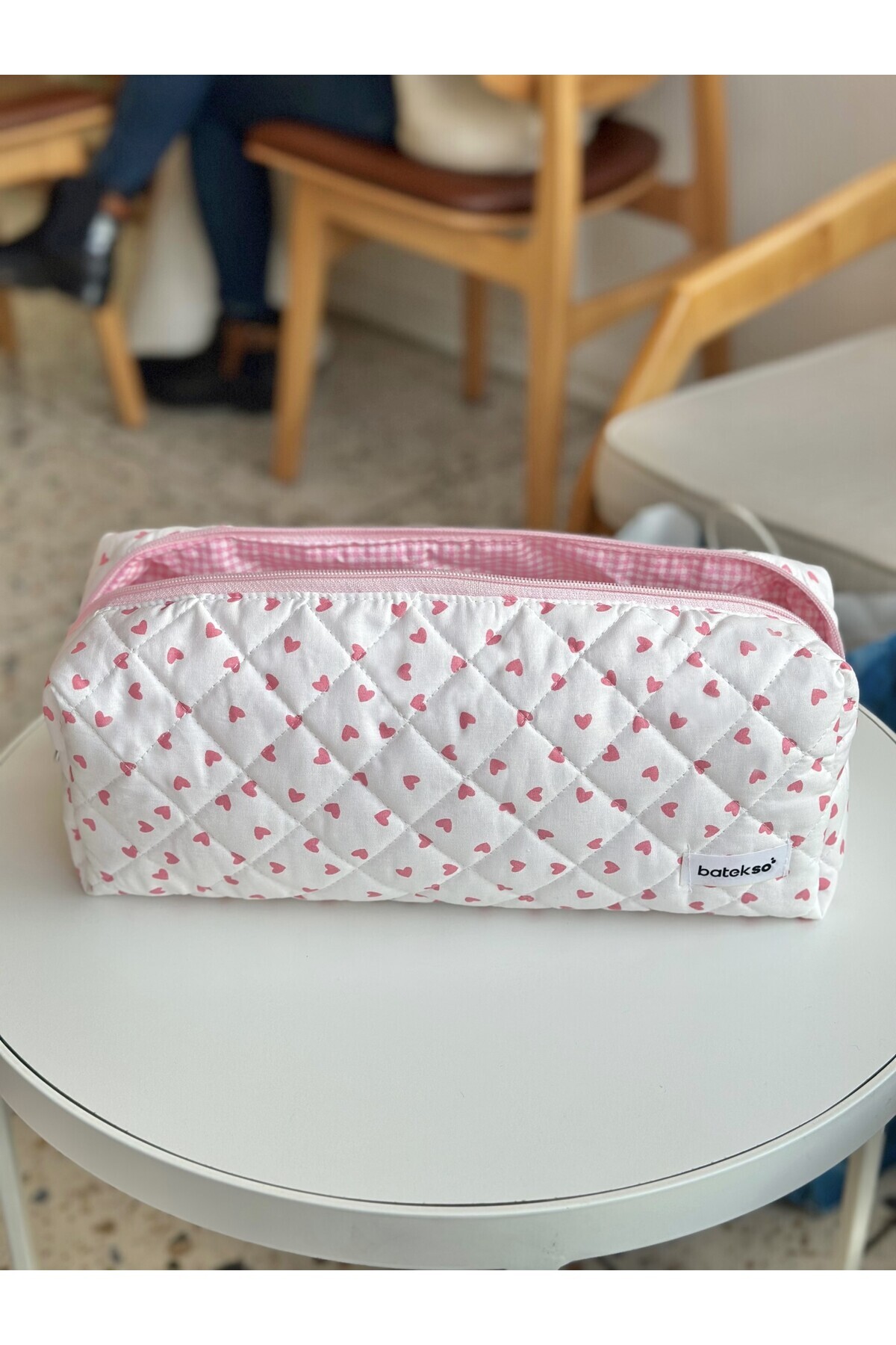 Batekso Pembe Kalp Desenli Saç Şekillendiricileri İçin Seyahat Çantası - XL Boy görsel 6
