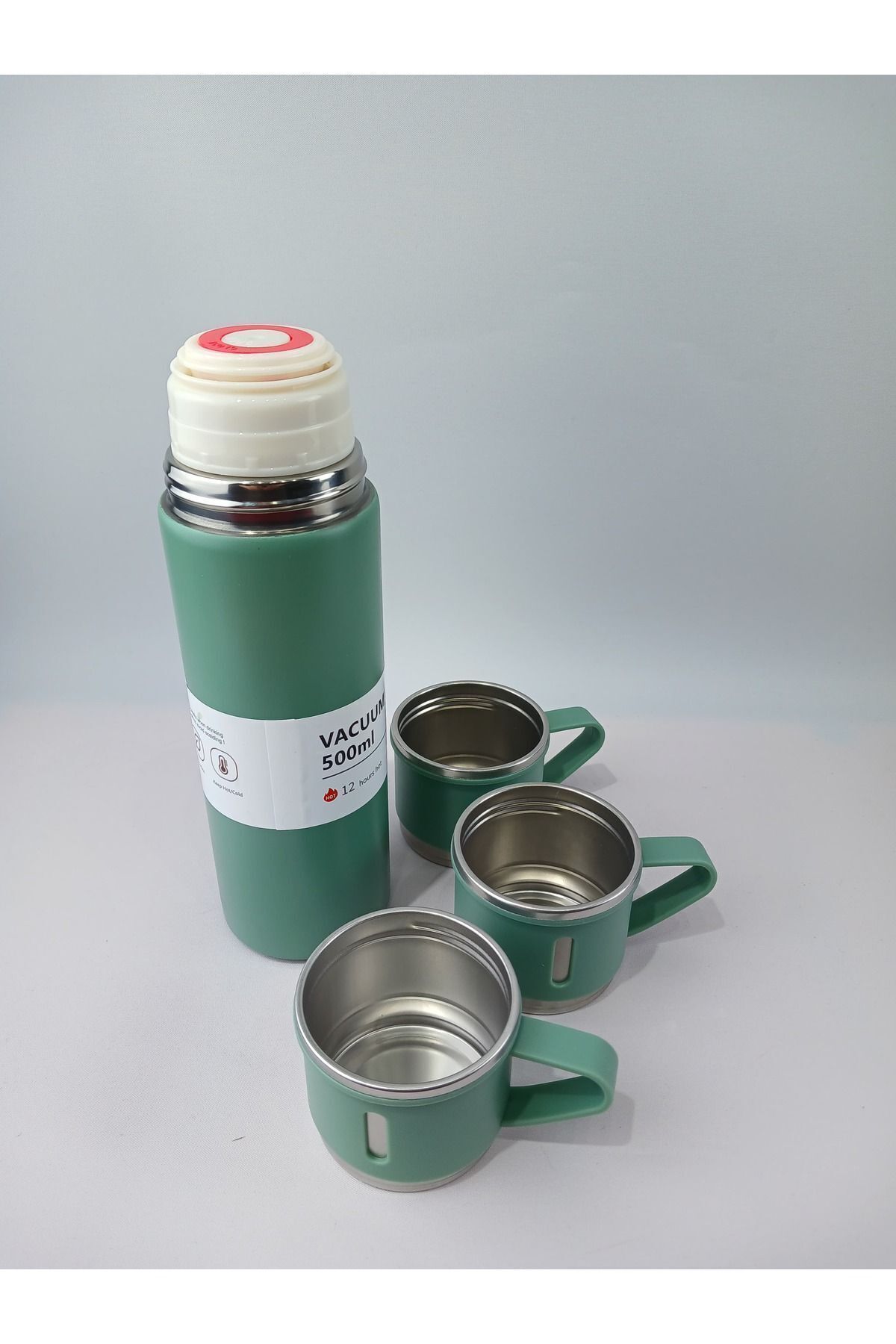 Vacuum Flask Set Üç Bardaklı Kutulu Paslanmaz Çelik Termos Seti 500 Ml - 5