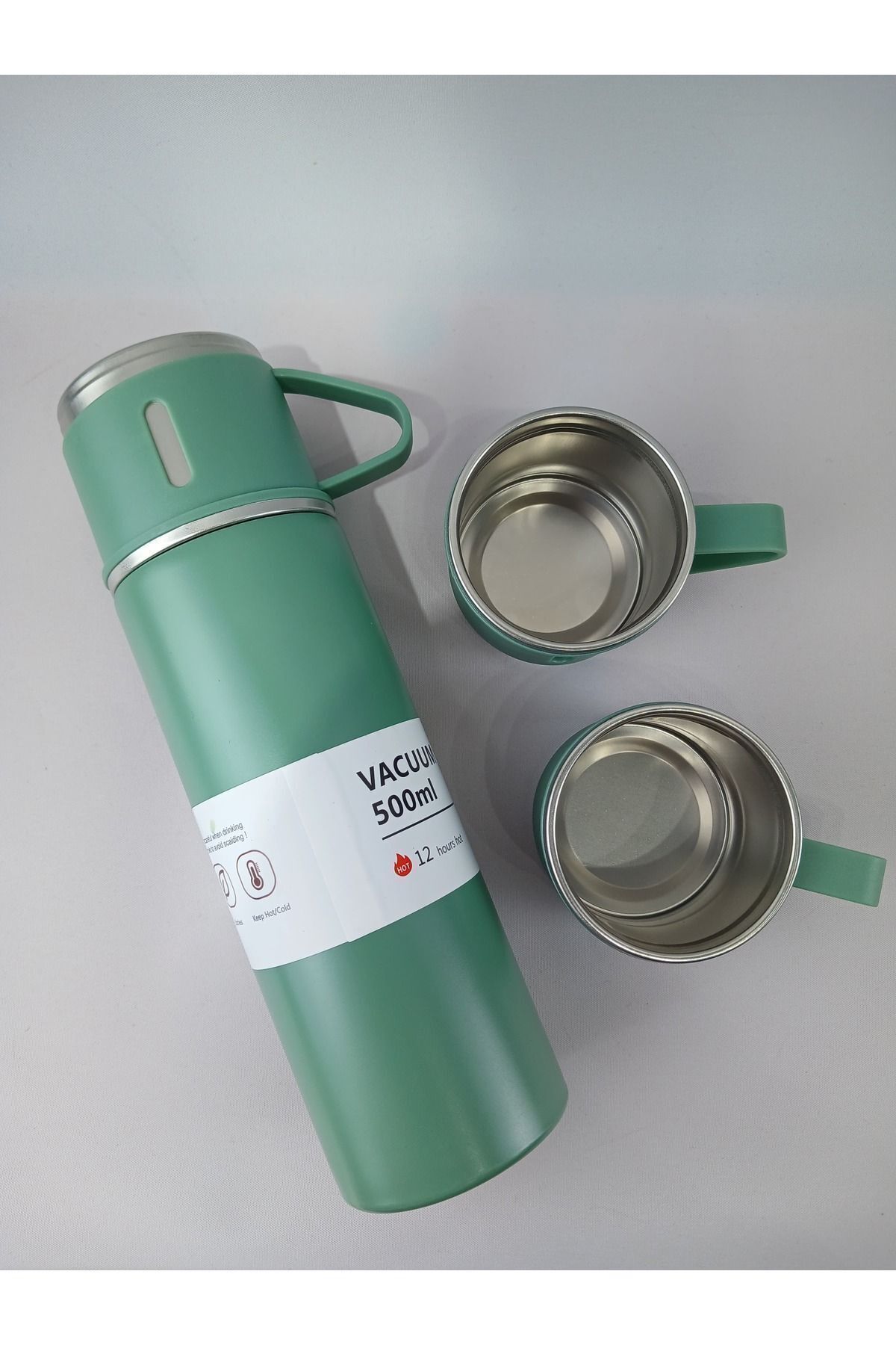 Vacuum Flask Set Üç Bardaklı Kutulu Paslanmaz Çelik Termos Seti 500 Ml - 2