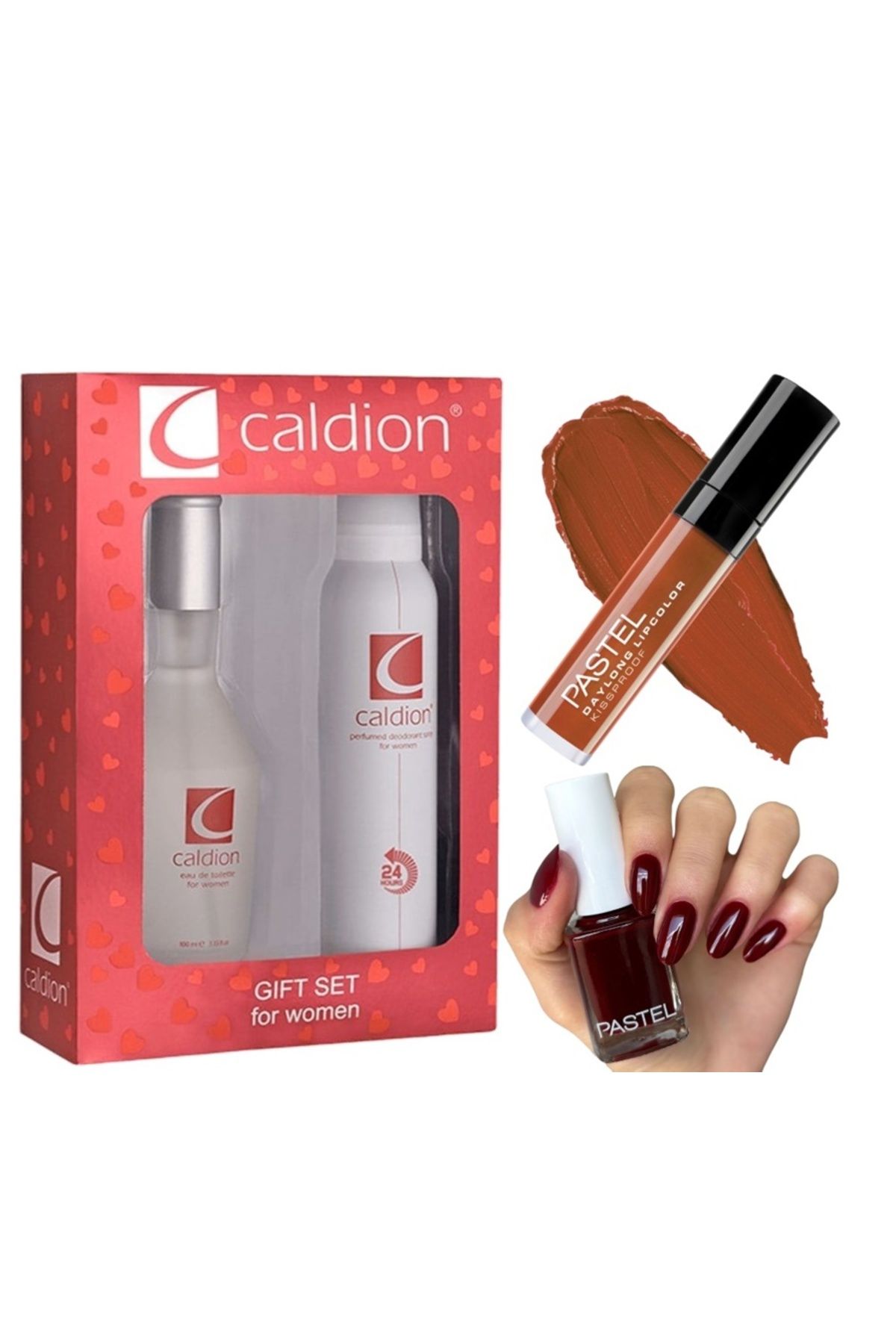 Caldion Kadın Parfüm 100ml Deodorant 150 ml + Pastel Oje 119 + Pastel Likit Mat Ruj 38