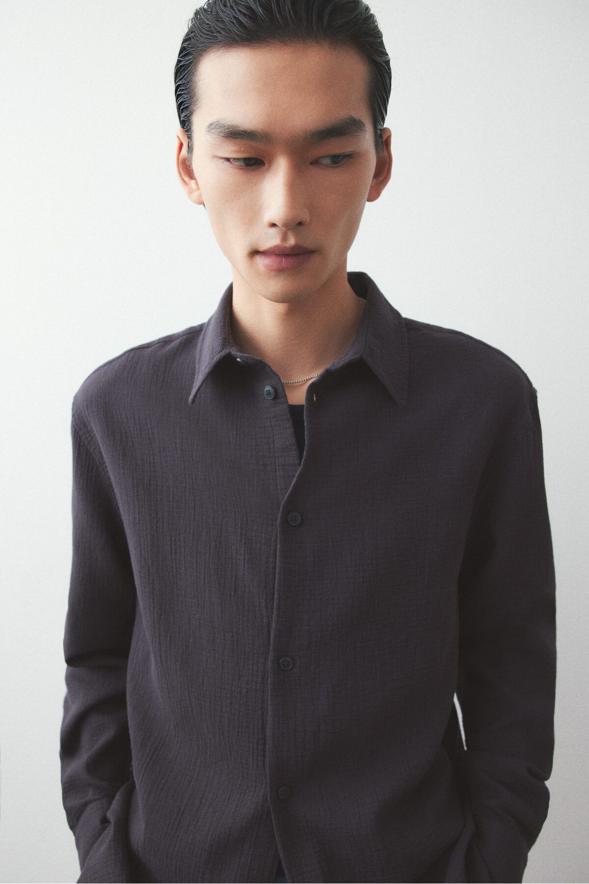 پیراهن / بلوز دکمه دار بنفش مردانه به طور منظم تناسب H M H&M