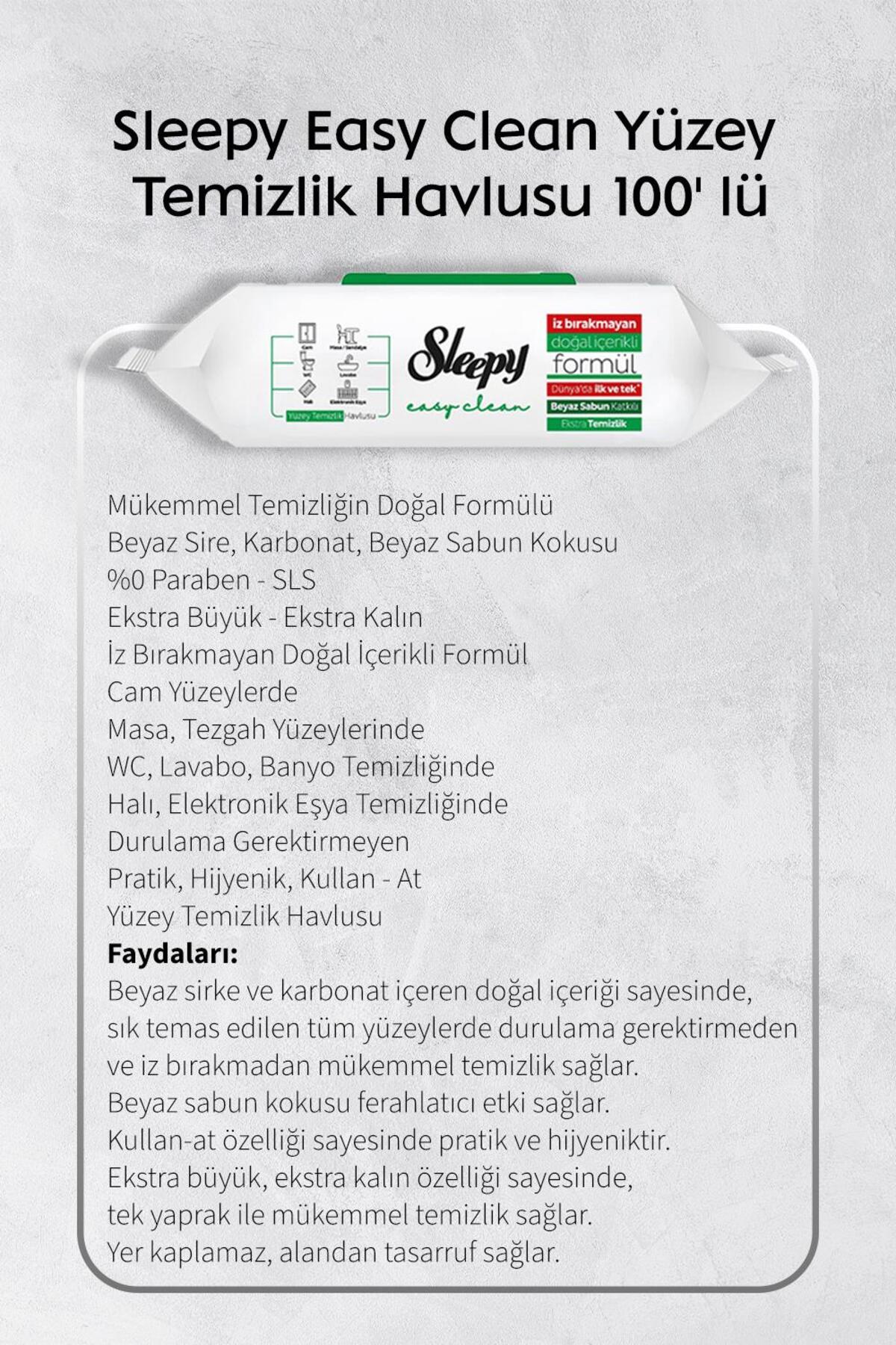 Sleepy Arap ve Beyaz Sabun Katkılı 100'lü, Kireç Sökücü 30'lu Temizlik Havlusu ve Rosie Hediye fotoğrafı 3 (önizleme)