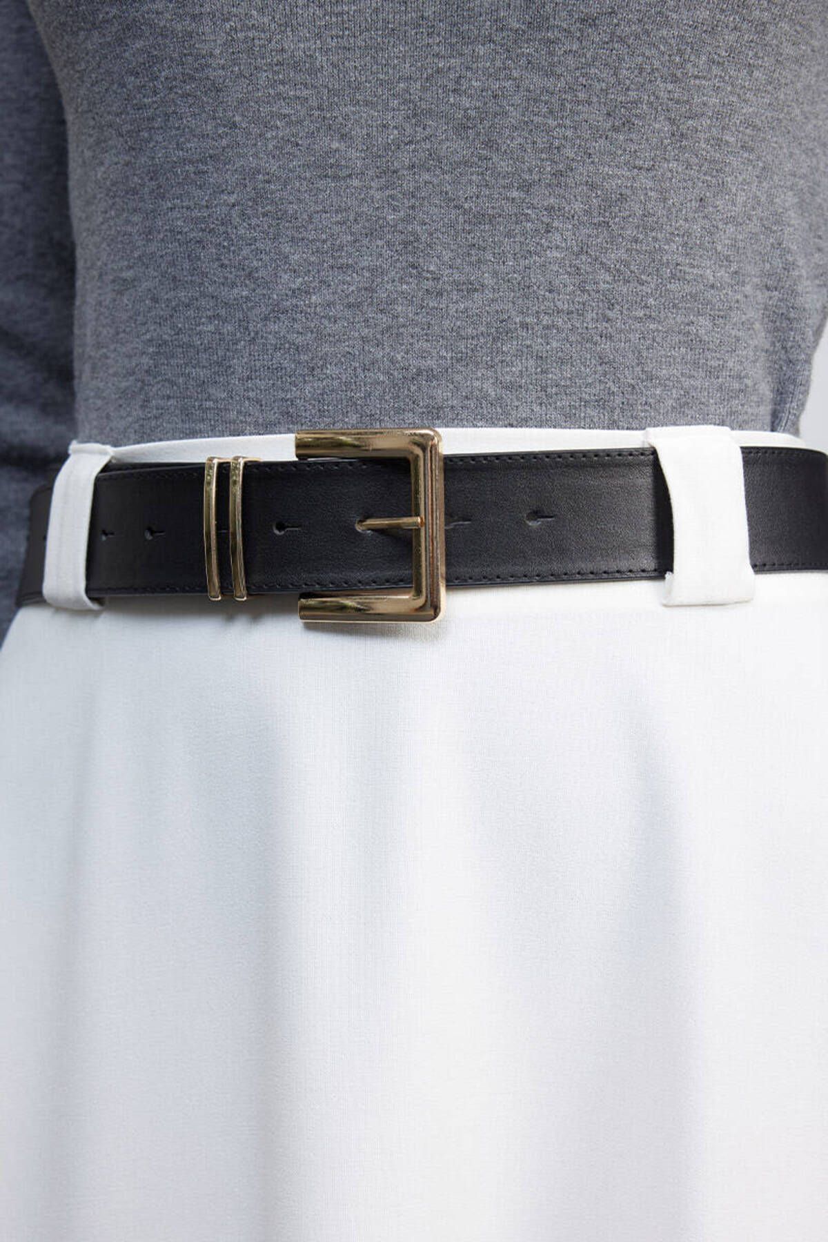 BE BLUE-Black Gold Bridge Leather Belt 2