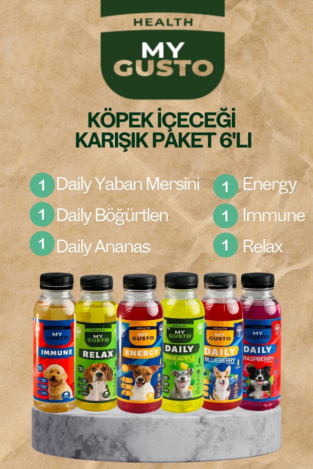 My Gusto Health Köpek İçeceği 6'lı Health ve Daily Paket (Relax-Energy-Immune-Daily)