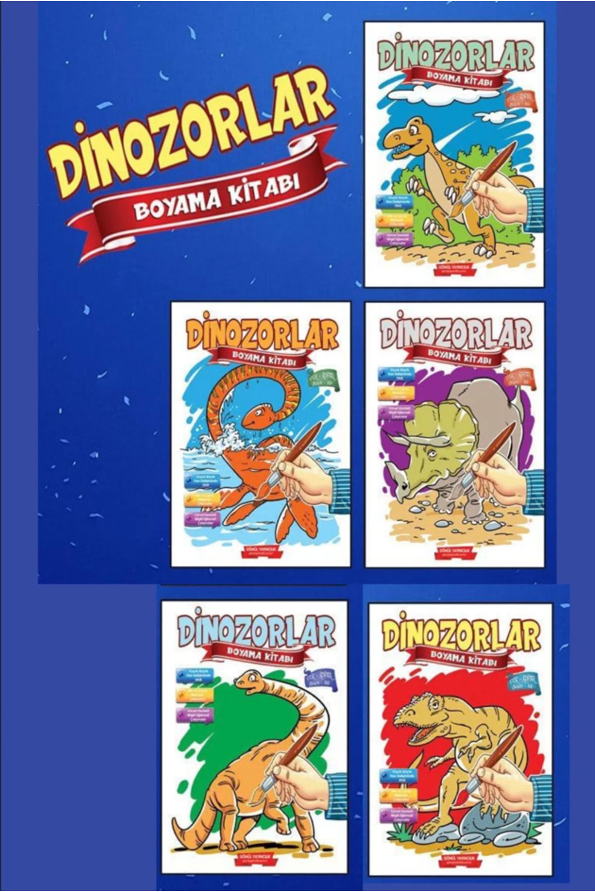 peta kitap Dinazorlar Boyama Seti 5 Kitap Pastel 12 Renk Boya Hediyeli