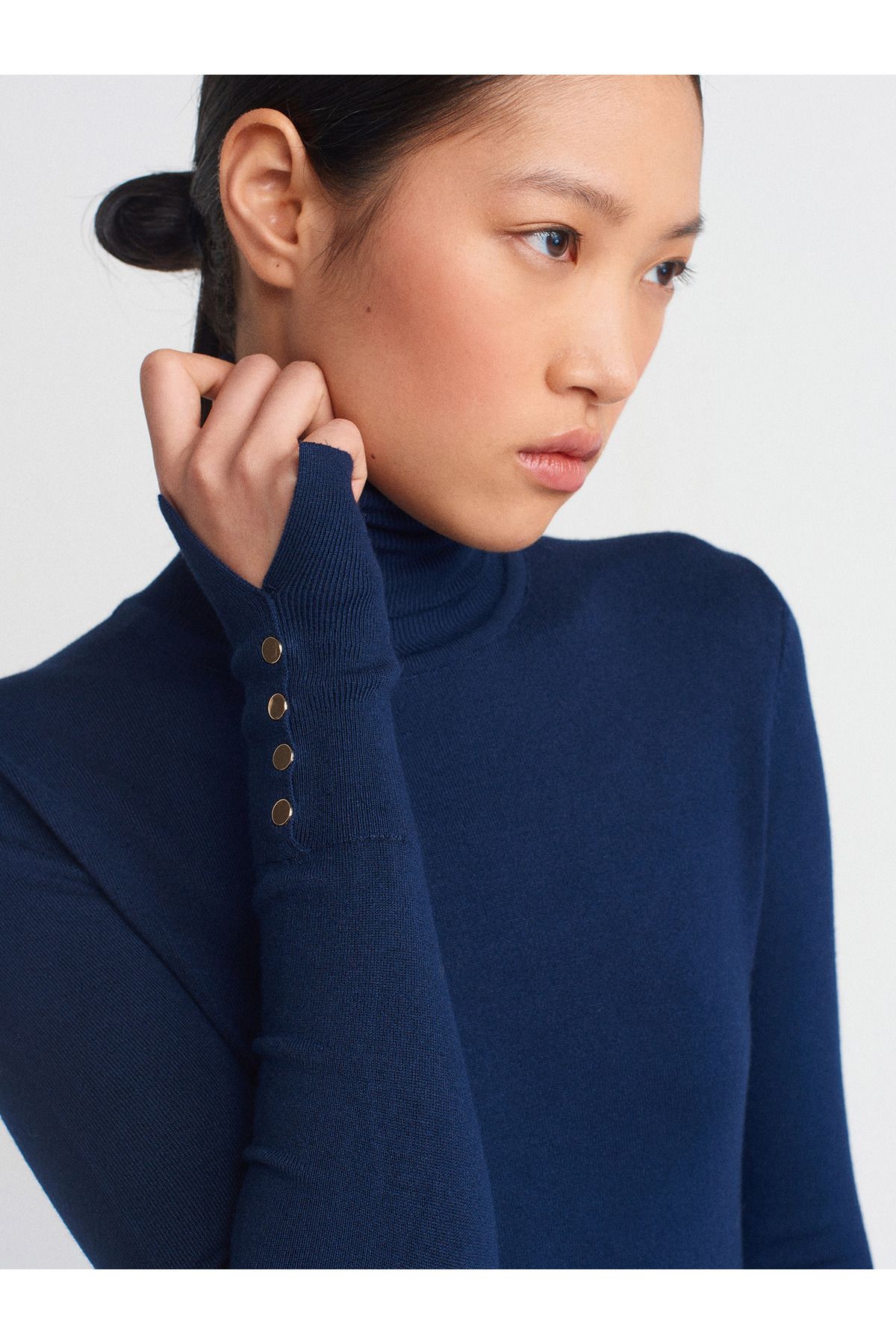 Dilvin-1268 Turtleneck Sleeve Drop Sweater-Navy Blue 3