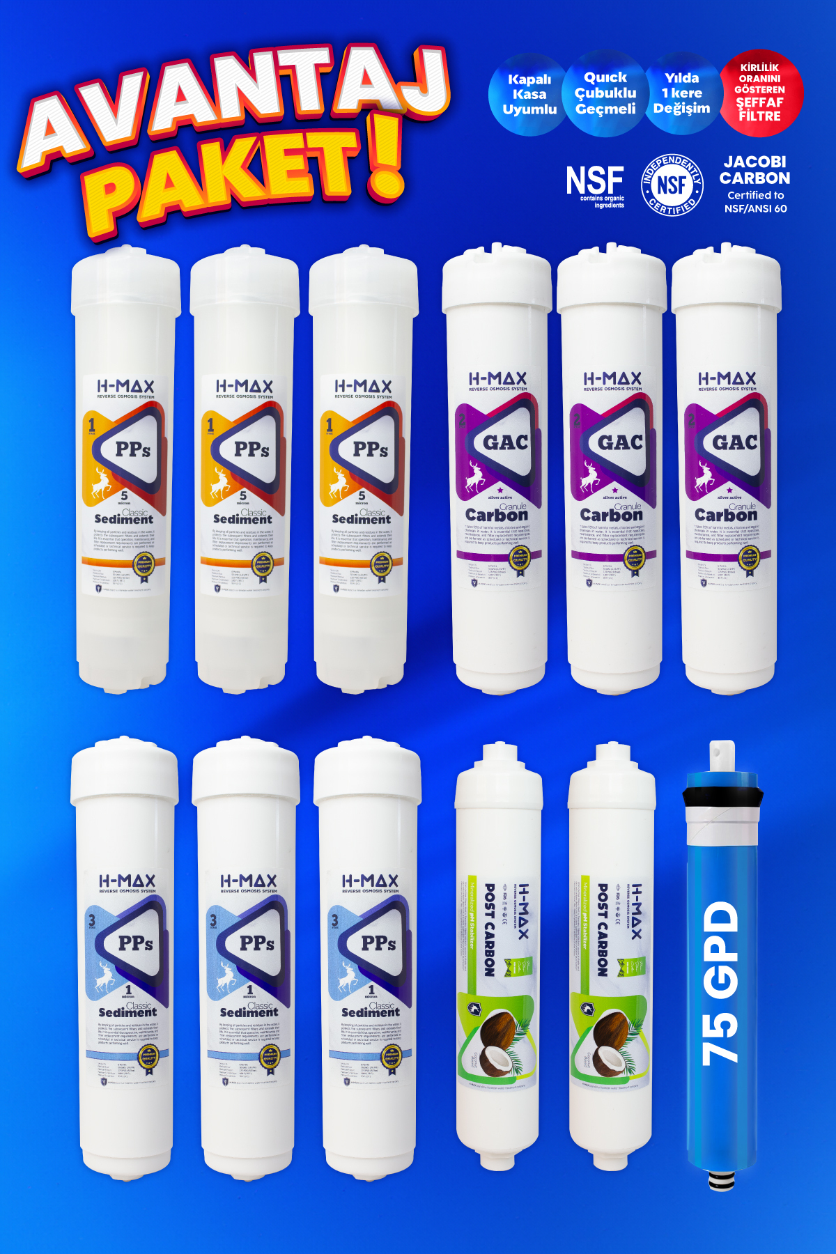 Household Water Purifier Filter Closed Case Annual 5-Piece 75 Gpd Membrane Filter Set