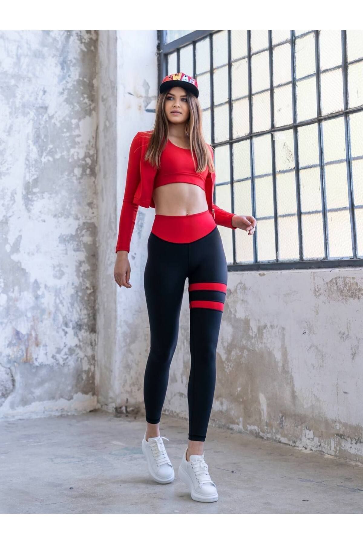 lismina Kırmızı Uzun Kollu Spor Ceket görsel 4