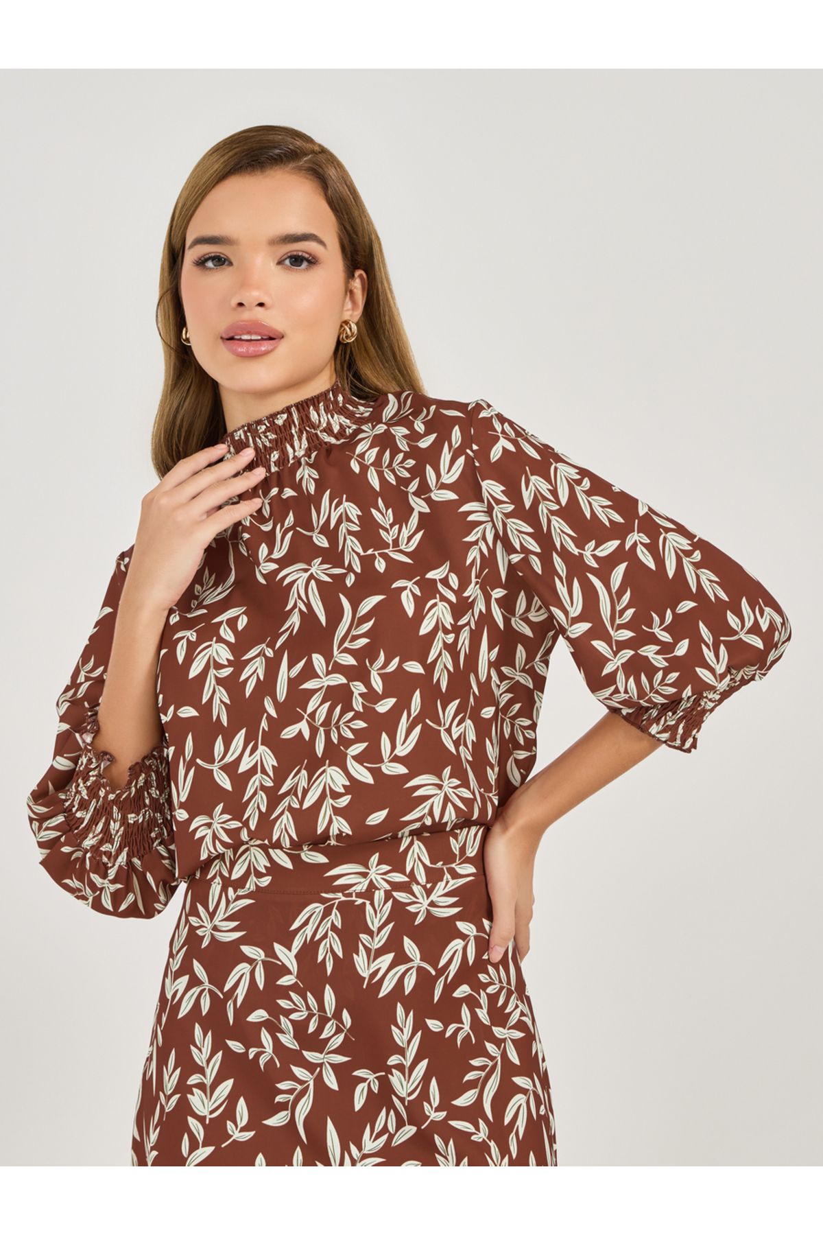 Styli-Floral Print High Neck Blouse 1