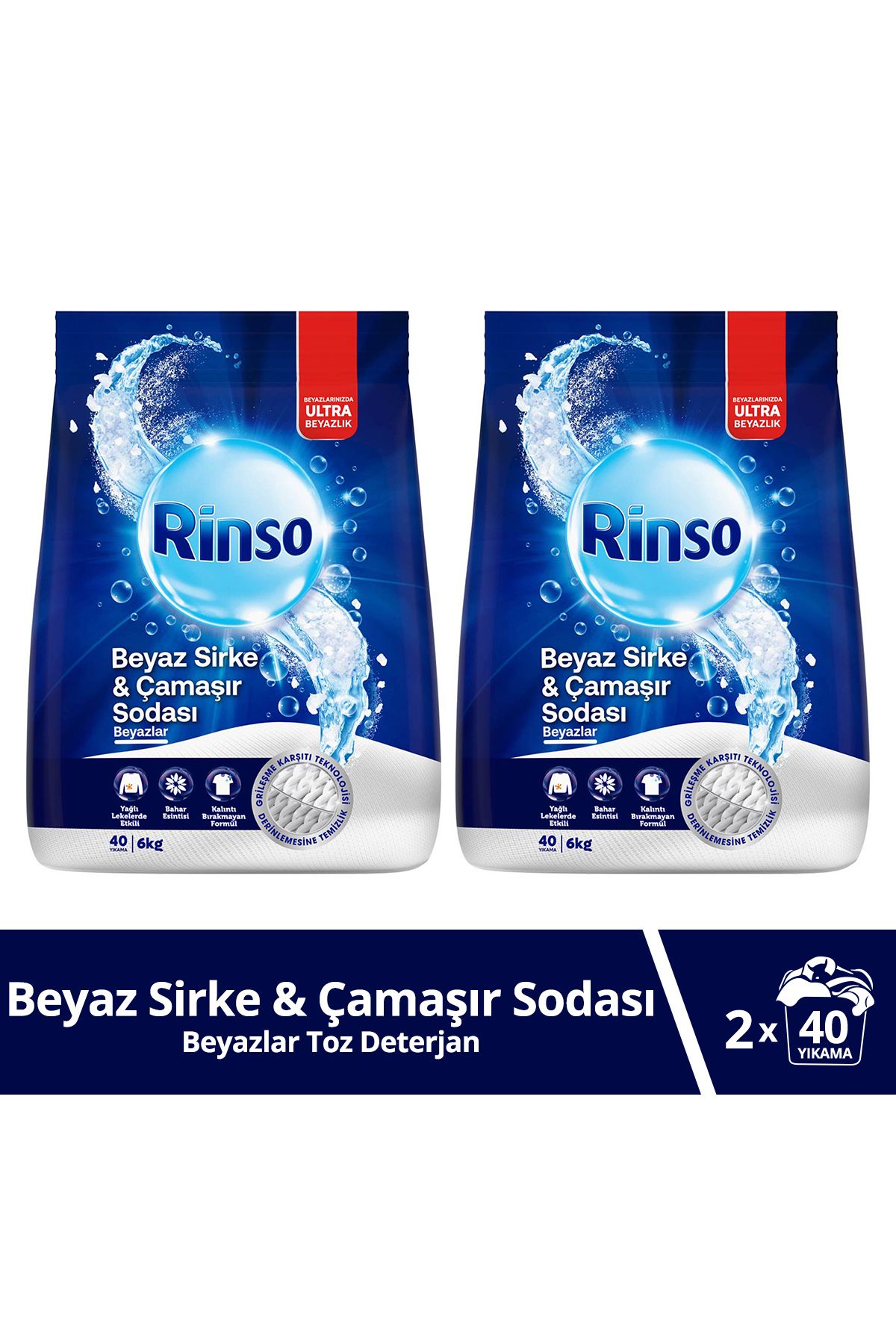 Rinso Beyaz Sirke ve Çamaşır Sodası Beyazlar için 6 KG x2