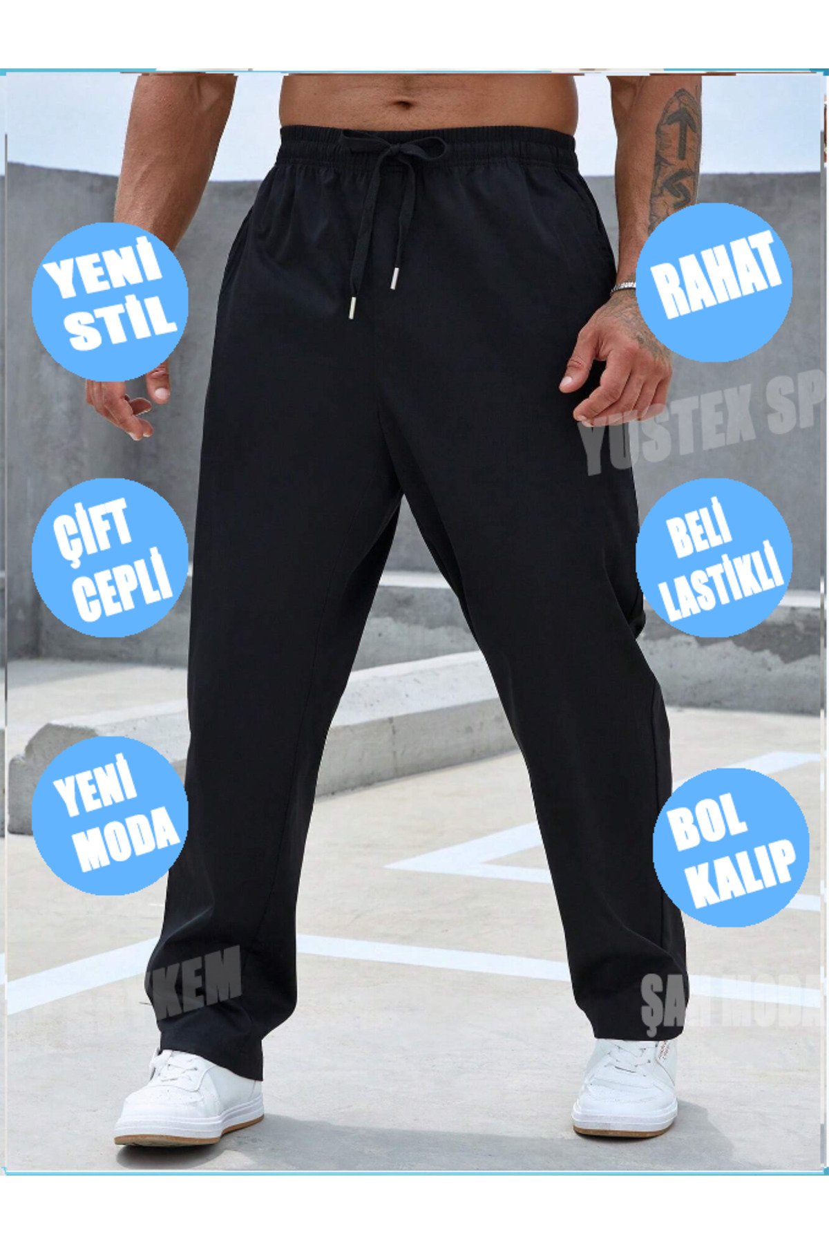 yx yustex sport Erkekler için Rahat Bel Bağcıklı Düz Paça Şık Esnek Spor Eşofman
