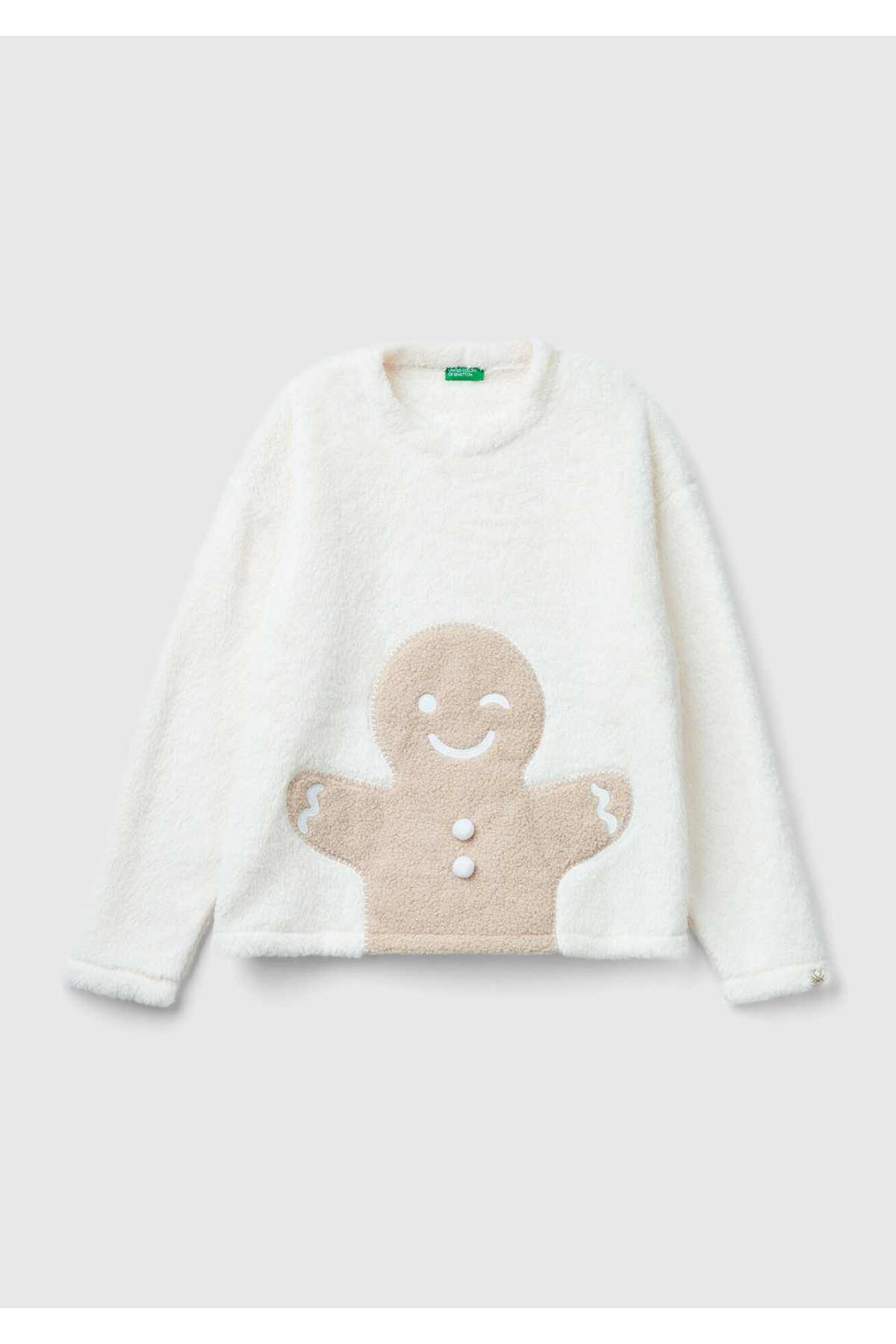 United Colors of Benetton-قميص بيجامة نسائي من القطن الكريمي المطبوع من الأمام 3