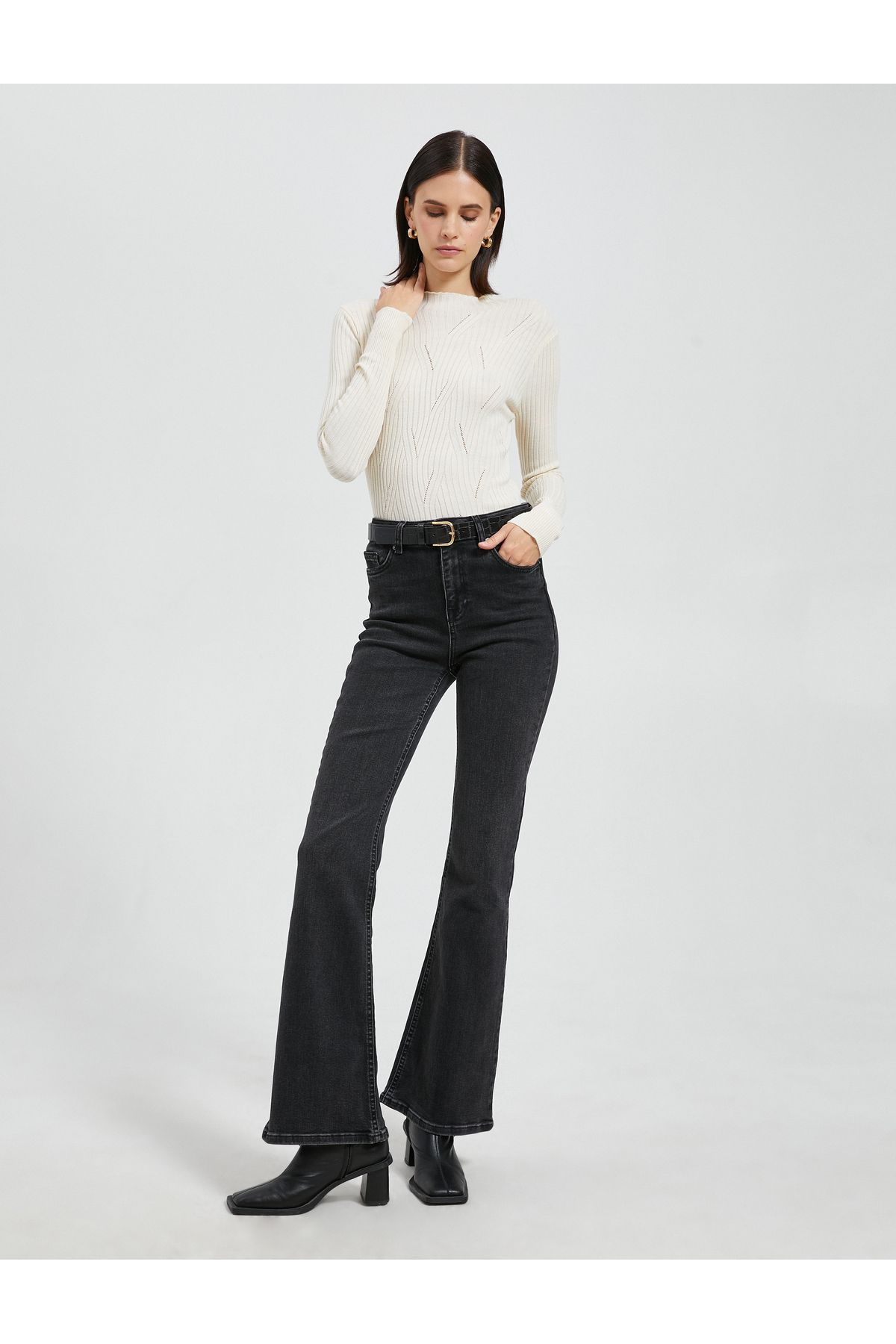 Koton Sweter Z Półgolfem, Dzianinowy Slim Fit, Teksturowany Kaszmir Kobieta - S